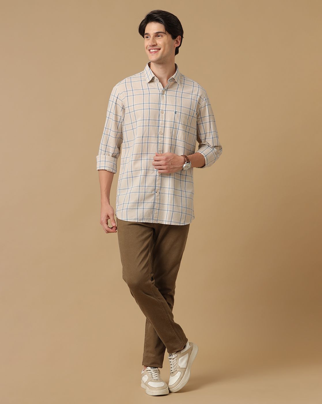 Cavallo by Linen Club Men's Contemporary Fit Linen blend Full Sleeve Checked Shirt CASFCK8039029