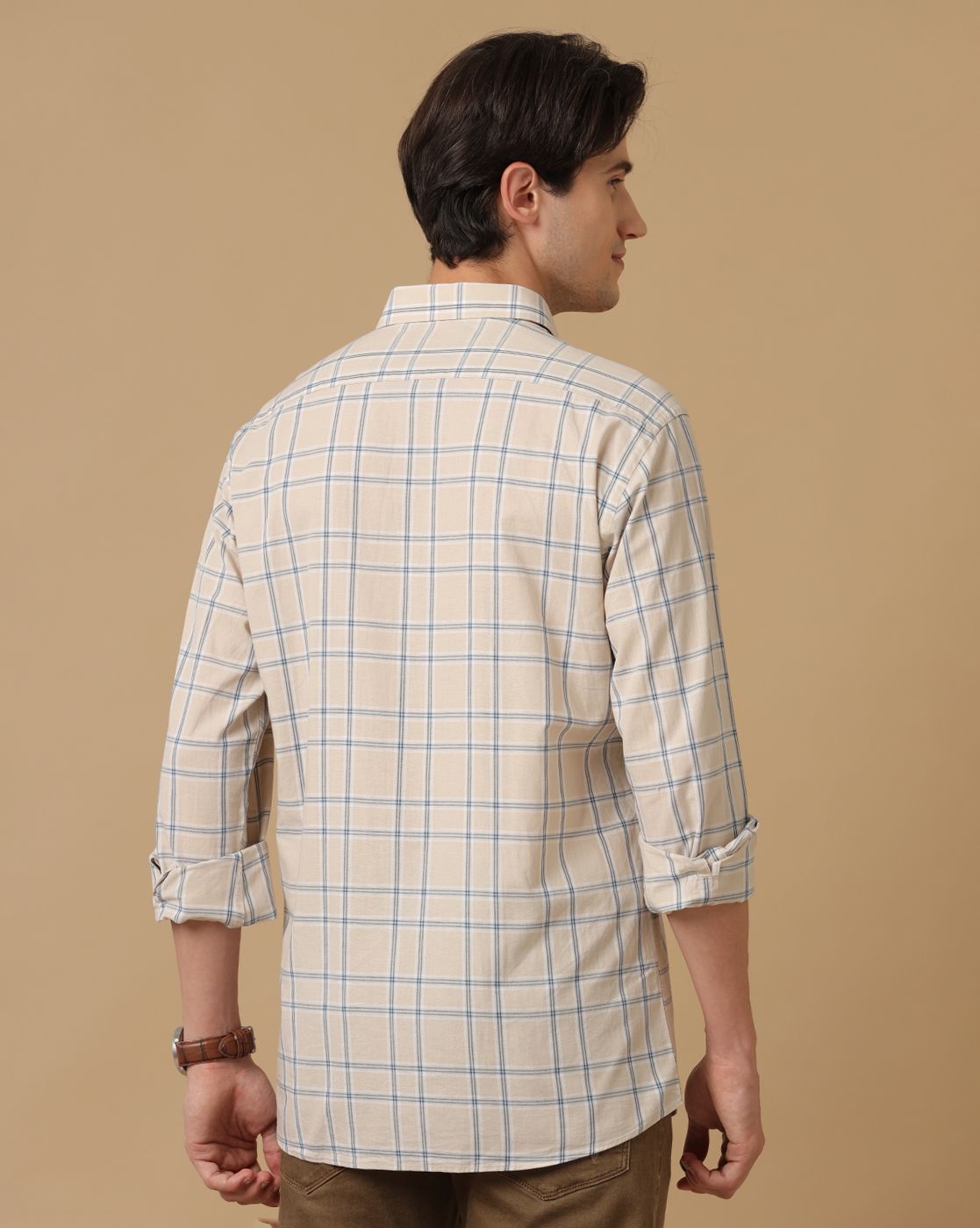 Cavallo by Linen Club Men's Contemporary Fit Linen blend Full Sleeve Checked Shirt CASFCK8039029