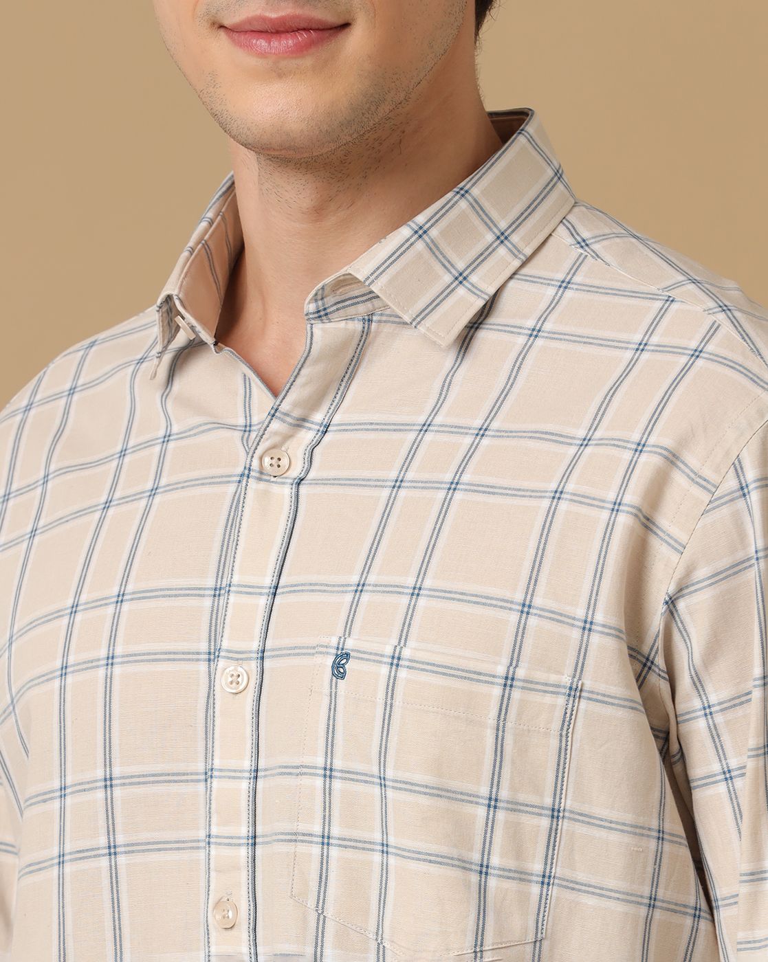 Cavallo by Linen Club Men's Contemporary Fit Linen blend Full Sleeve Checked Shirt CASFCK8039029
