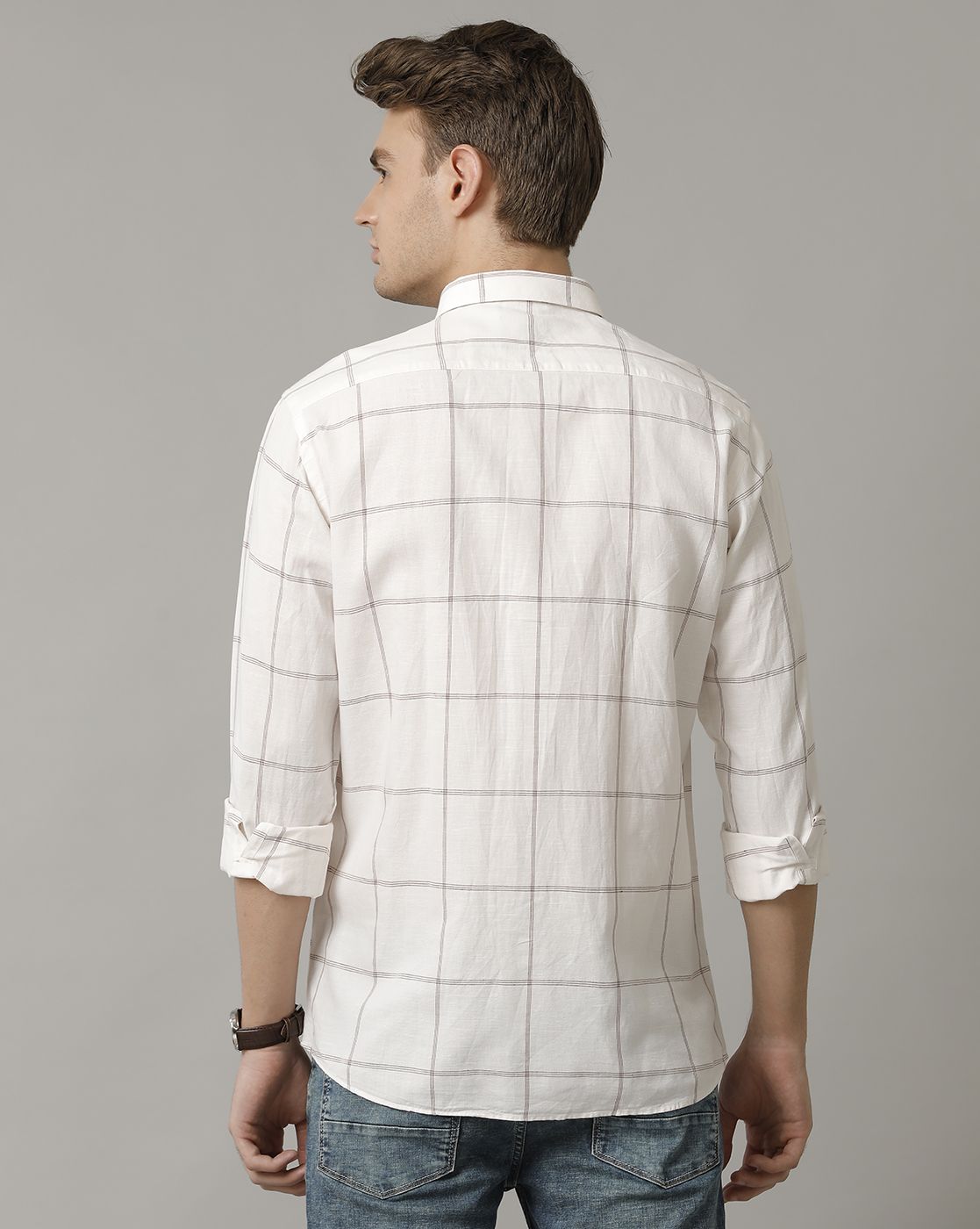 Men's Blended Linen Natural Checked Contemporary Fit Full Sleeve Casual Shirt