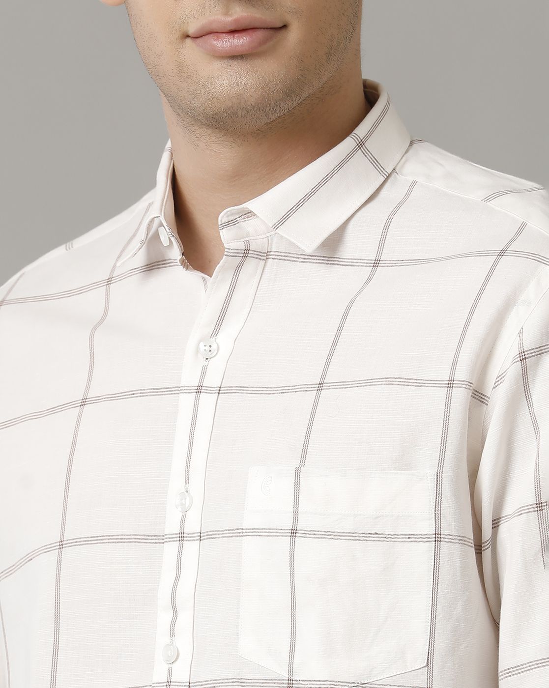 Men's Blended Linen Natural Checked Contemporary Fit Full Sleeve Casual Shirt