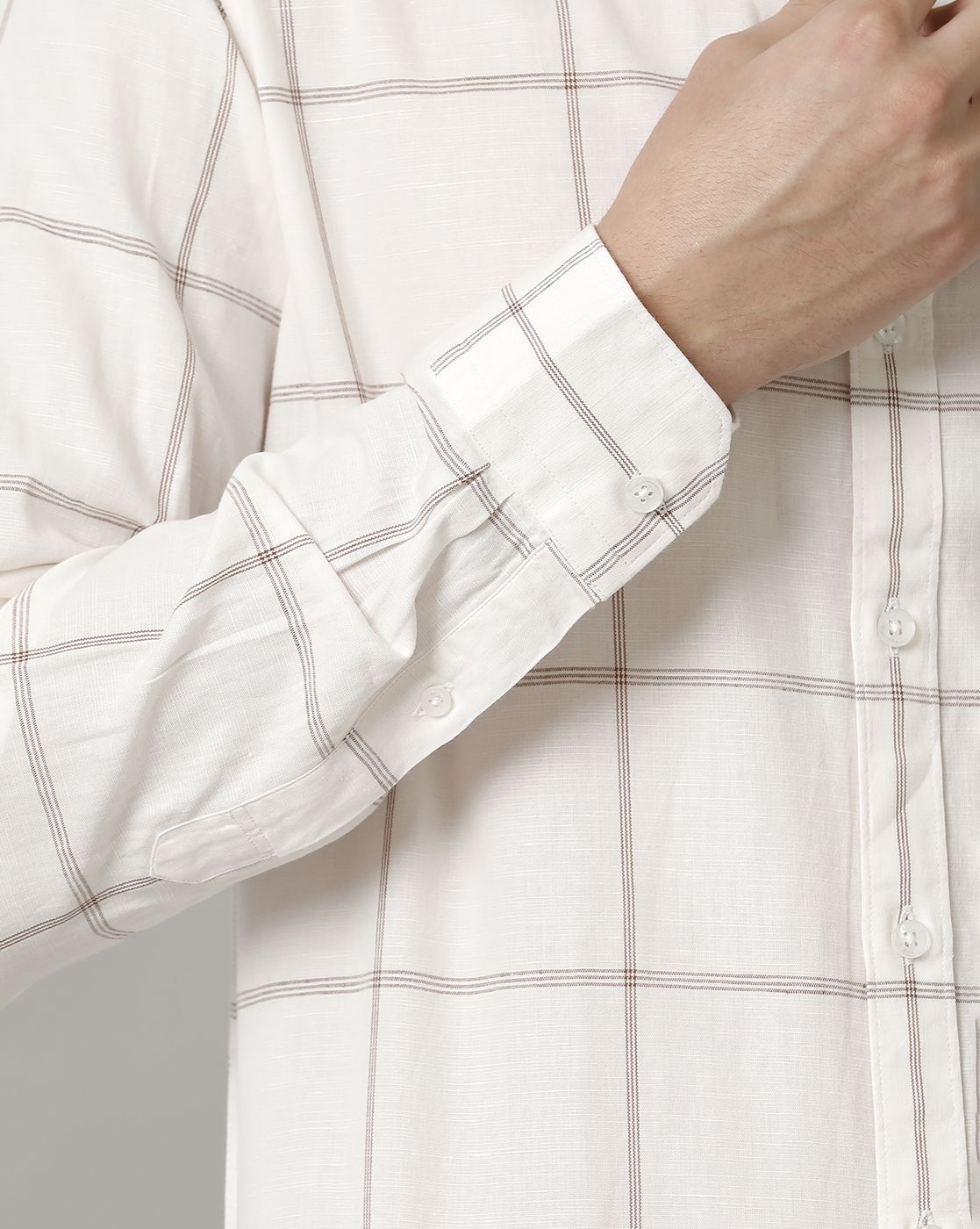 Men's Blended Linen Natural Checked Contemporary Fit Full Sleeve Casual Shirt
