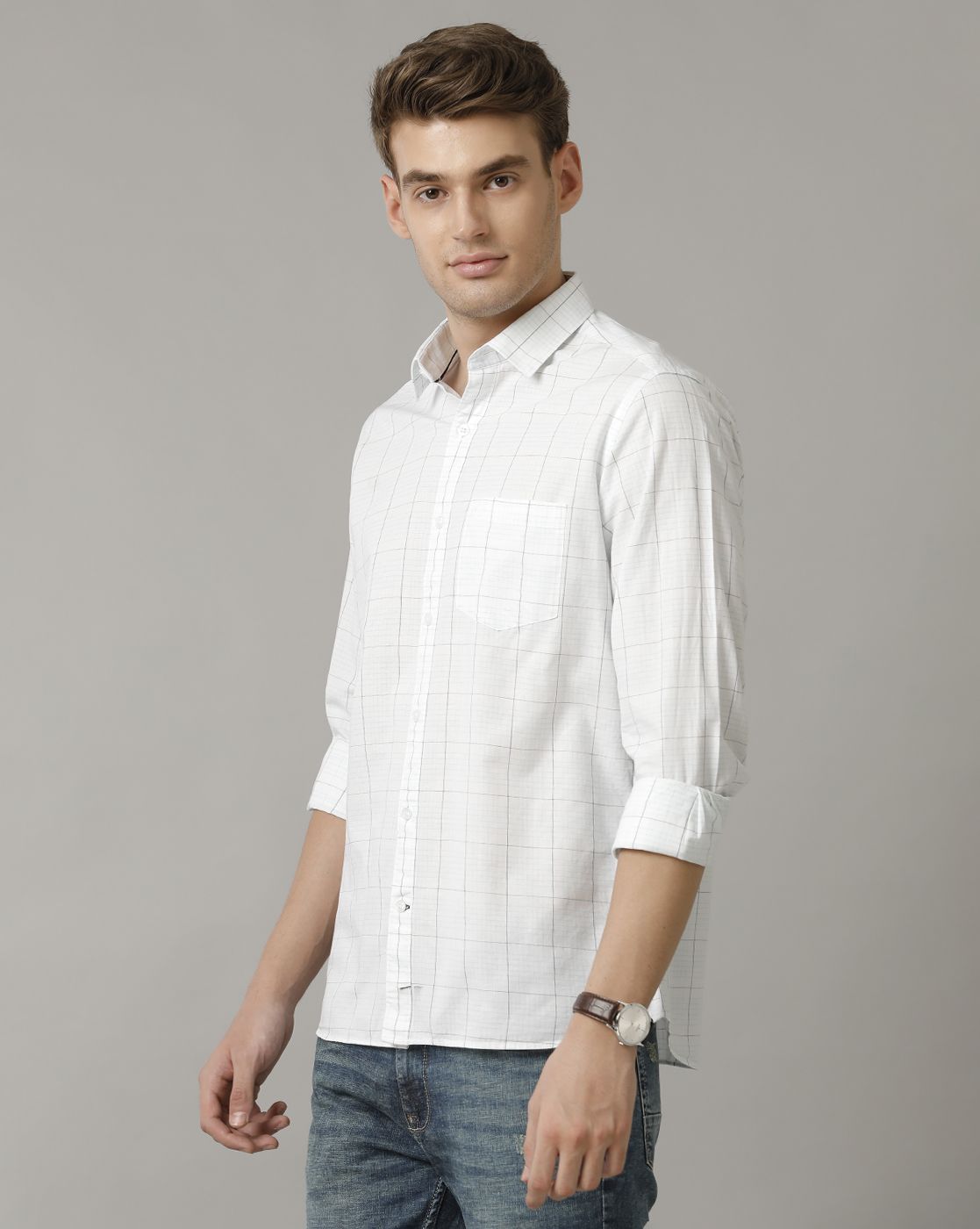 Cavallo By Linen Club Men's White Checked Contemporary Fit Full Sleeve Casual Shirt