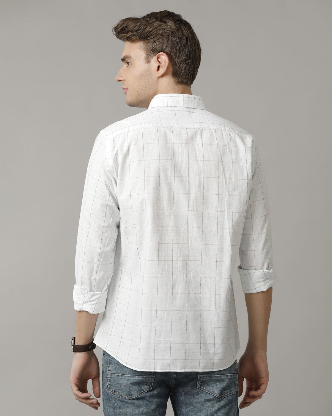 Cavallo By Linen Club Men's White Checked Contemporary Fit Full Sleeve Casual Shirt