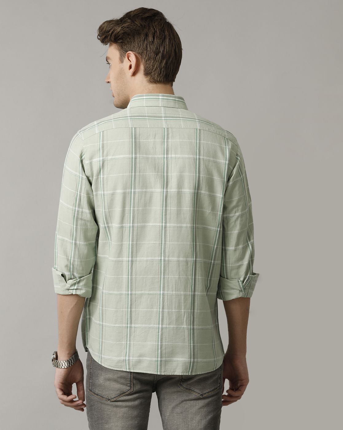 Cavallo By Linen Club Men's Green Checked Contemporary Fit Full Sleeve Casual Shirt