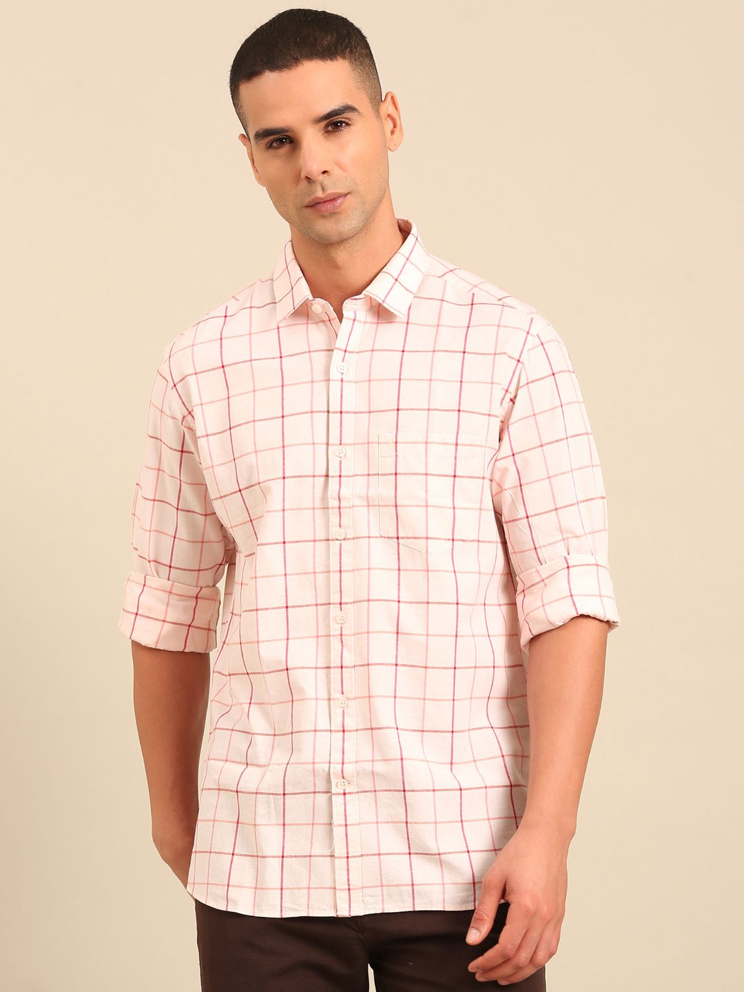 Cavallo by Linen Club Men's Contemporary Fit Linen blend Full Sleeve Checked Shirt CASFCK8049081