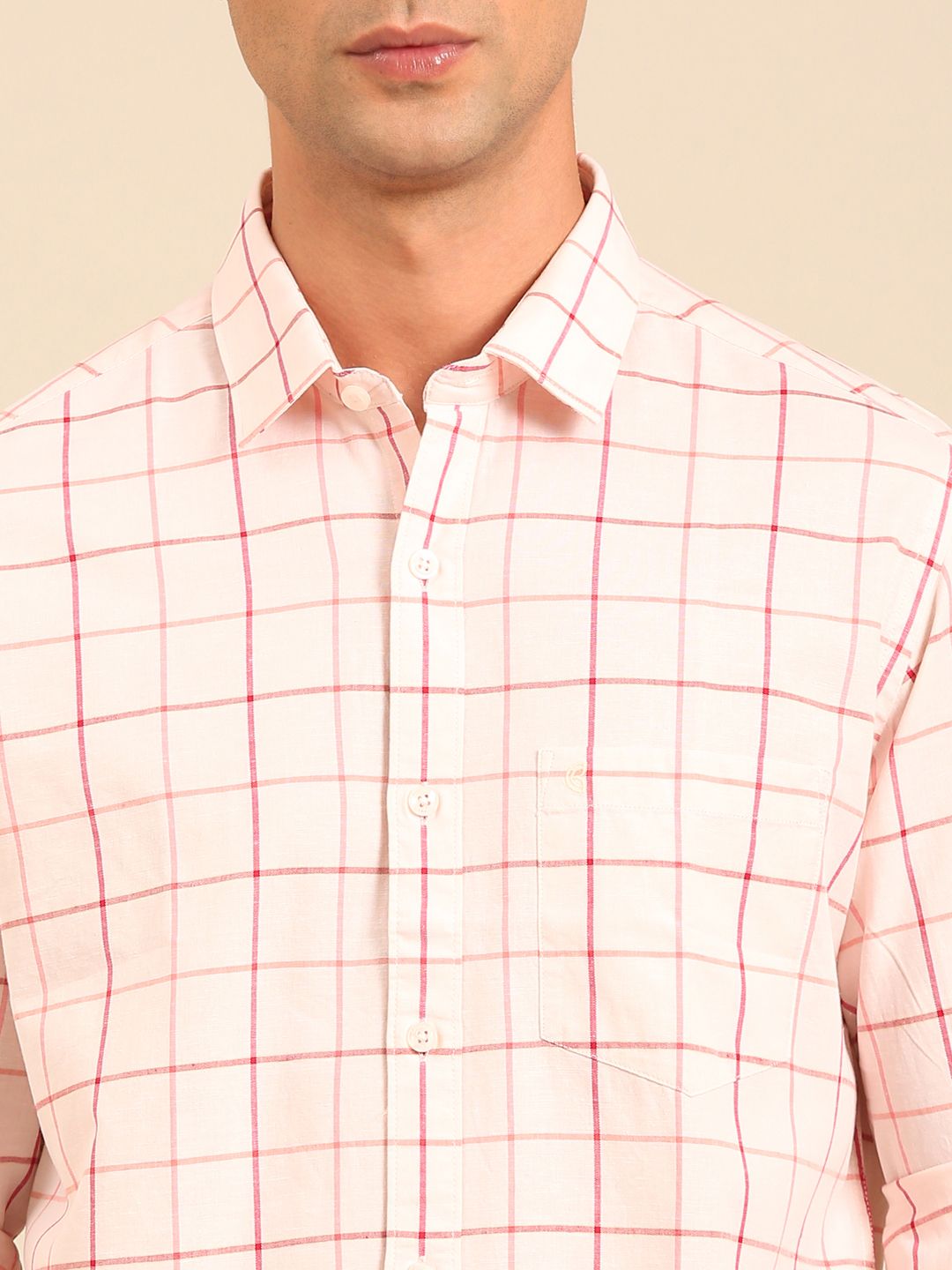 Cavallo by Linen Club Men's Contemporary Fit Linen blend Full Sleeve Checked Shirt CASFCK8049081
