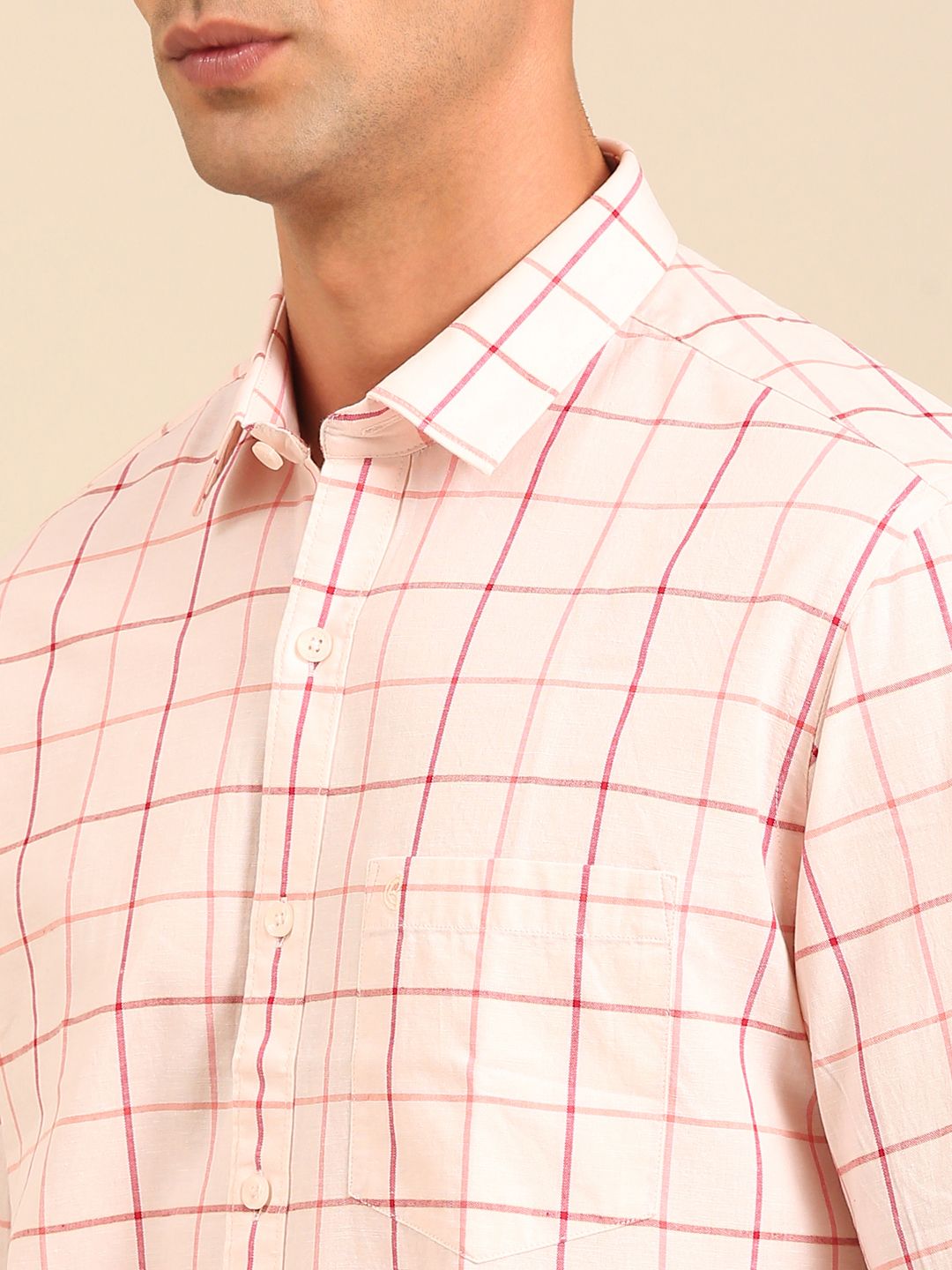 Cavallo by Linen Club Men's Contemporary Fit Linen blend Full Sleeve Checked Shirt CASFCK8049081