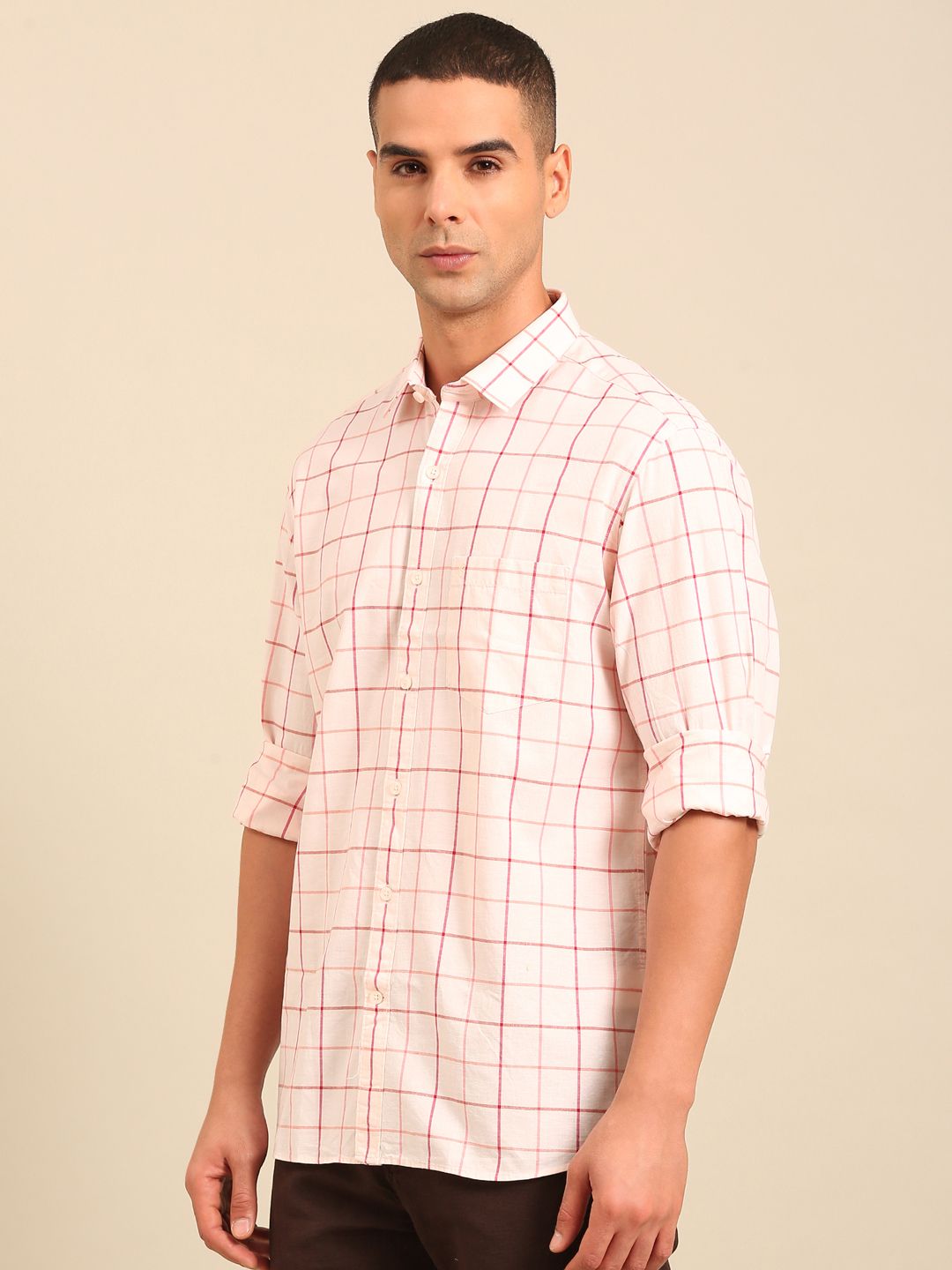 Cavallo by Linen Club Men's Contemporary Fit Linen blend Full Sleeve Checked Shirt CASFCK8049081