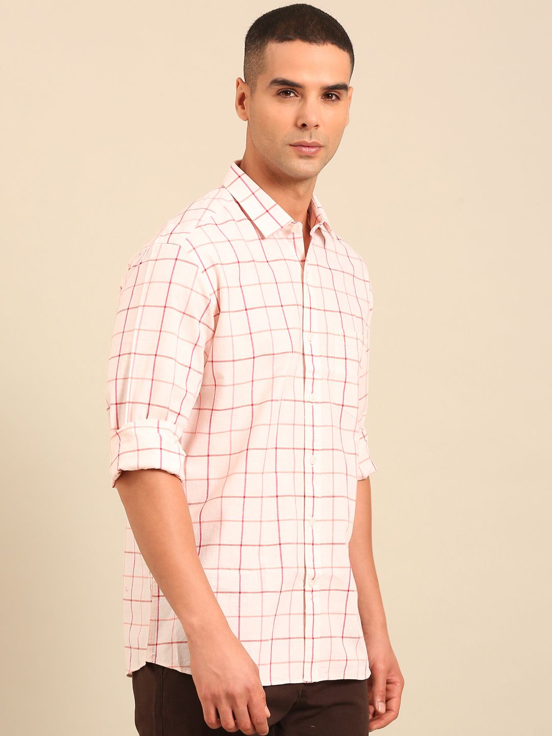Cavallo by Linen Club Men's Contemporary Fit Linen blend Full Sleeve Checked Shirt CASFCK8049081