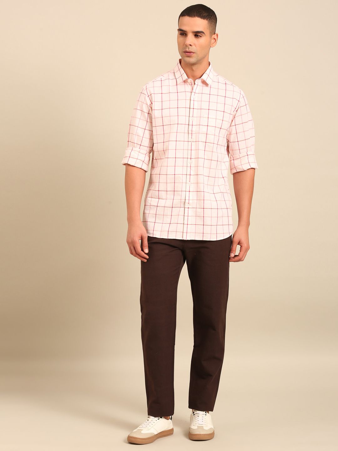 Cavallo by Linen Club Men's Contemporary Fit Linen blend Full Sleeve Checked Shirt CASFCK8049081