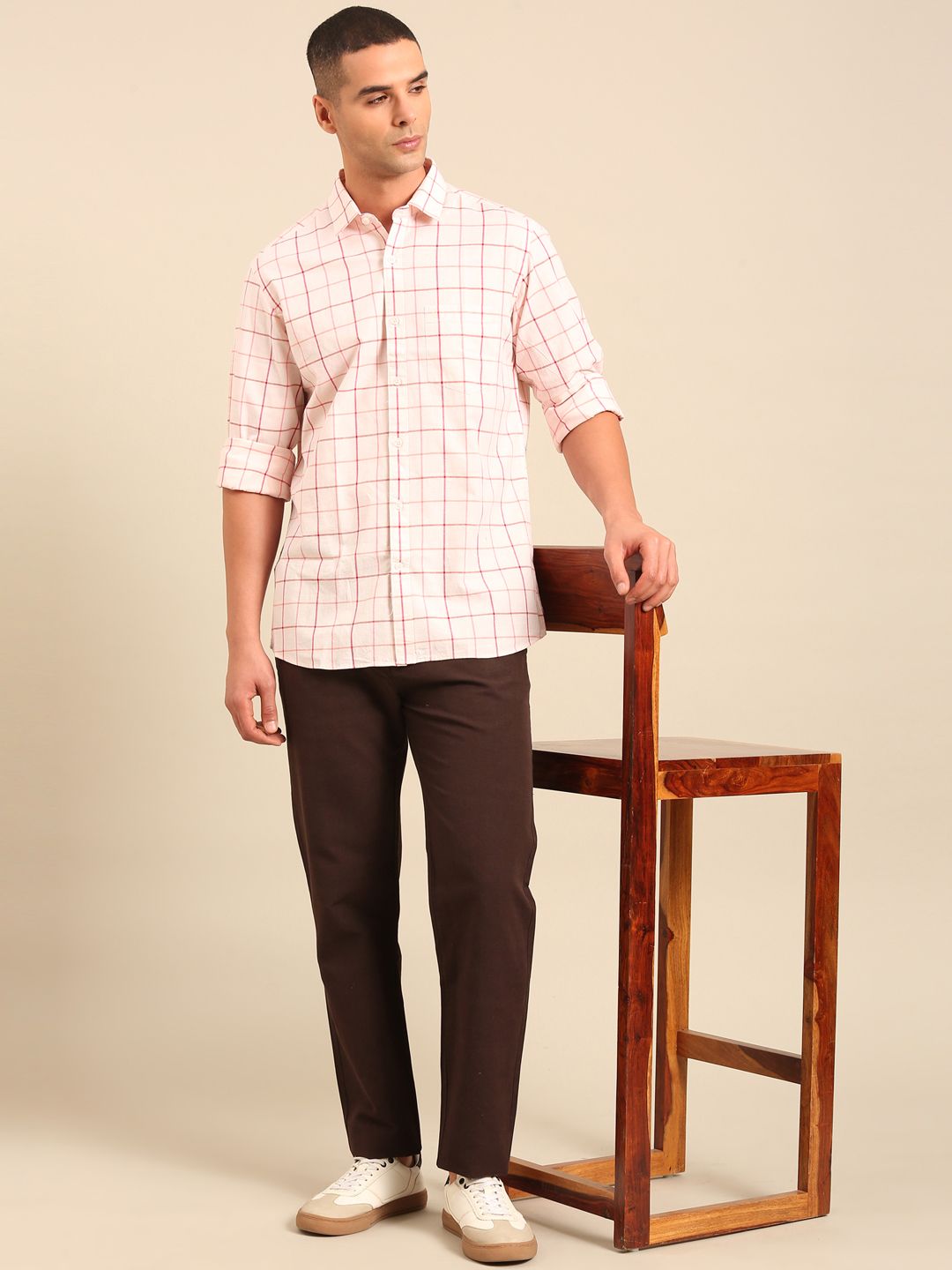 Cavallo by Linen Club Men's Contemporary Fit Linen blend Full Sleeve Checked Shirt CASFCK8049081