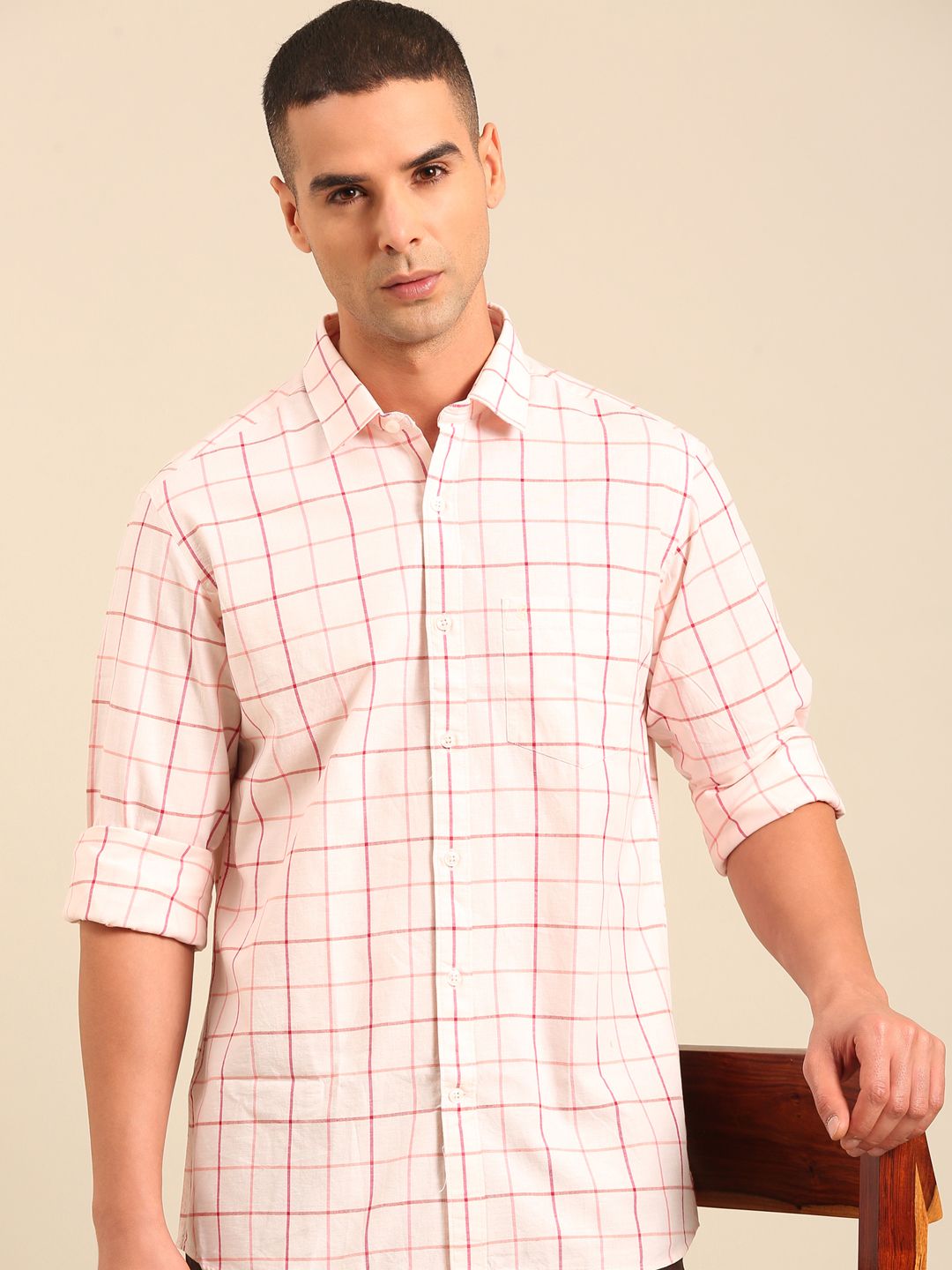 Cavallo by Linen Club Men's Contemporary Fit Linen blend Full Sleeve Checked Shirt CASFCK8049081