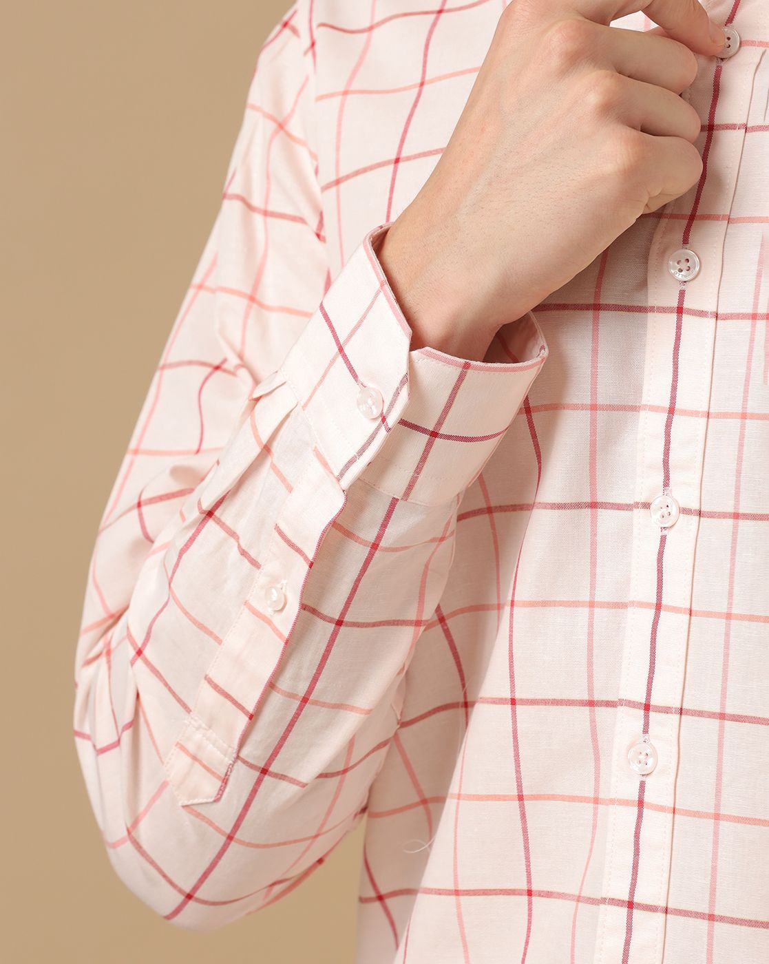 Men's Blended Linen Orange Checked Contemporary Fit Full Sleeve Casual Shirt