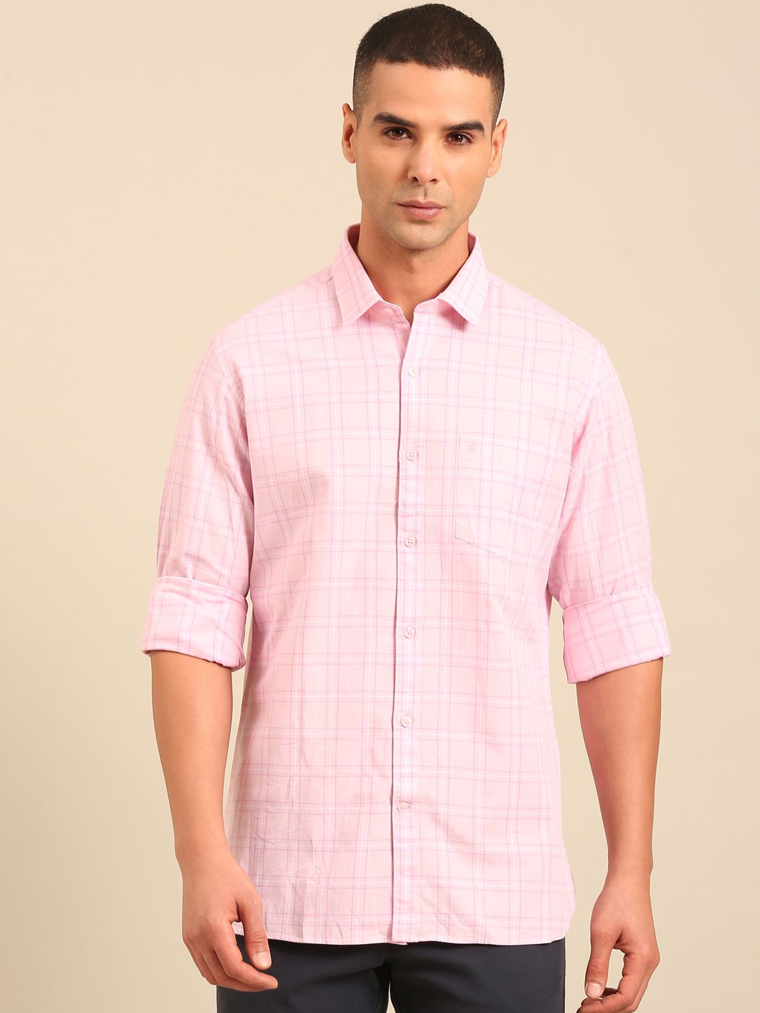 Cavallo by Linen Club Men's Contemporary Fit Linen blend Full Sleeve Checked Shirt CASFCK8059103