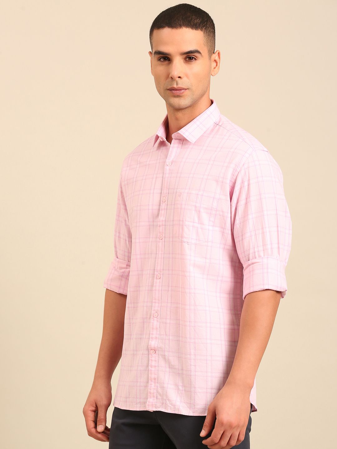 Cavallo by Linen Club Men's Contemporary Fit Linen blend Full Sleeve Checked Shirt CASFCK8059103