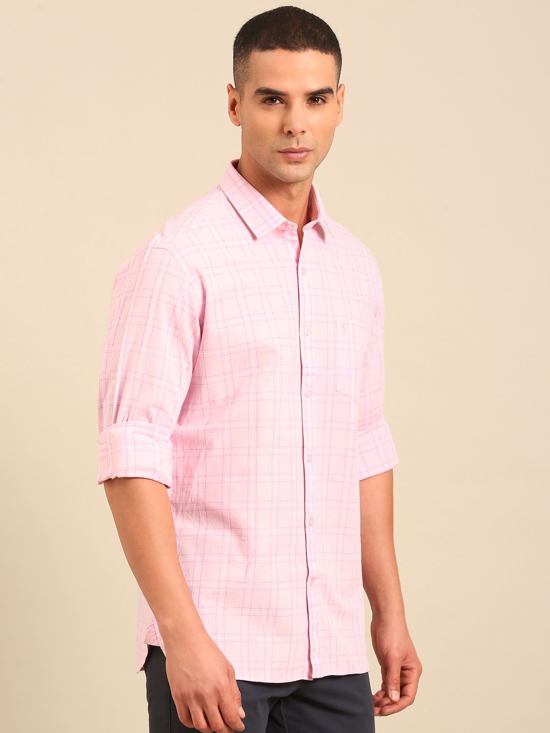 Cavallo by Linen Club Men's Contemporary Fit Linen blend Full Sleeve Checked Shirt CASFCK8059103