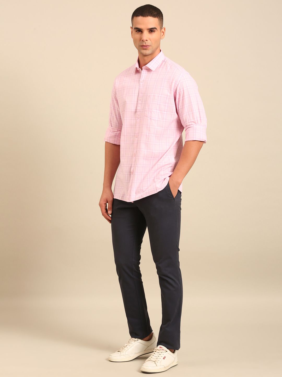Cavallo by Linen Club Men's Contemporary Fit Linen blend Full Sleeve Checked Shirt CASFCK8059103