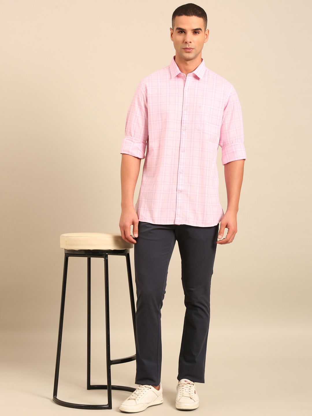 Cavallo by Linen Club Men's Contemporary Fit Linen blend Full Sleeve Checked Shirt CASFCK8059103