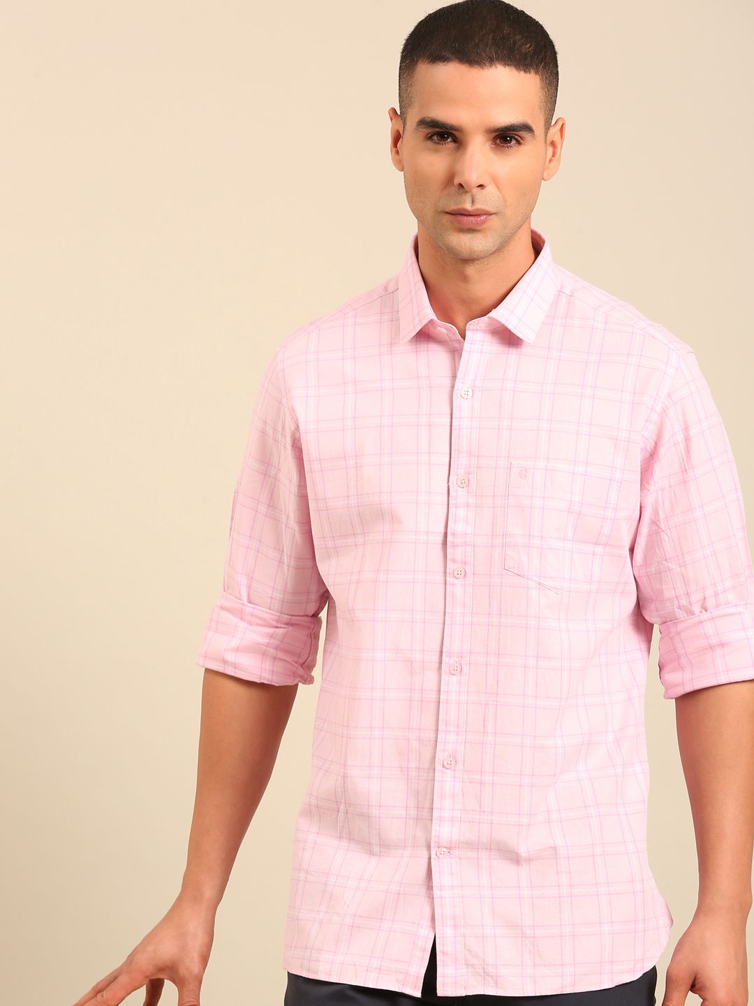 Cavallo by Linen Club Men's Contemporary Fit Linen blend Full Sleeve Checked Shirt CASFCK8059103