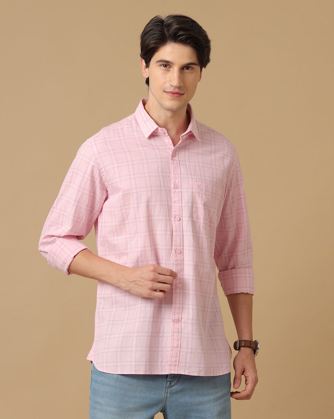 Cavallo by Linen Club Men's Contemporary Fit Linen blend Full Sleeve Checked Shirt CASFCK8059103