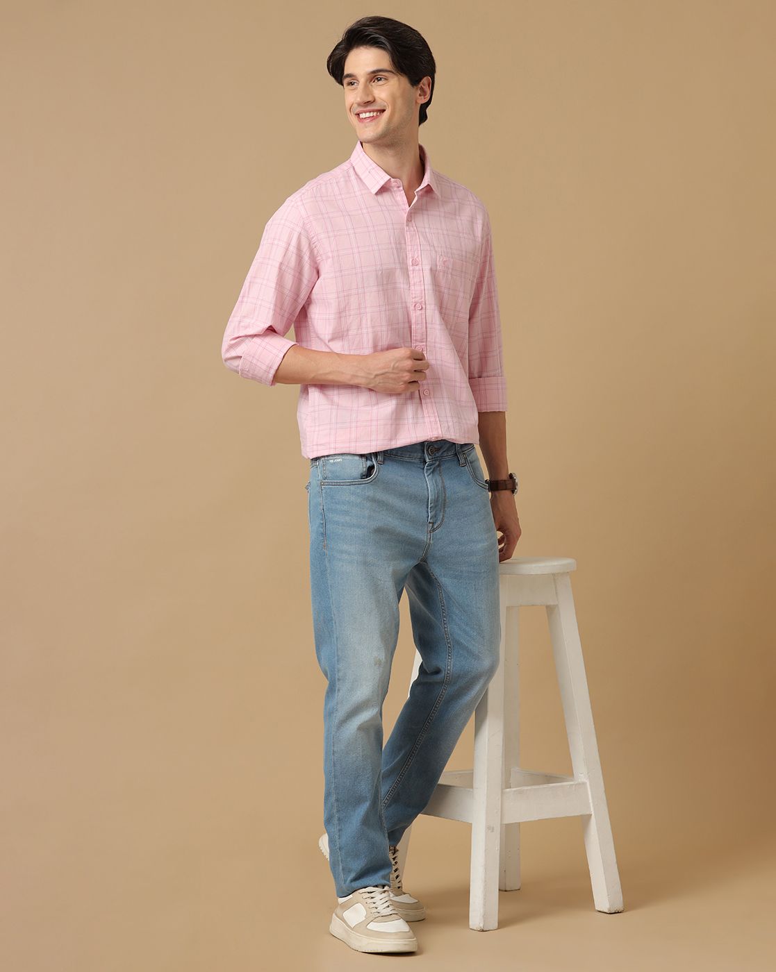 Cavallo by Linen Club Men's Contemporary Fit Linen blend Full Sleeve Checked Shirt CASFCK8059103