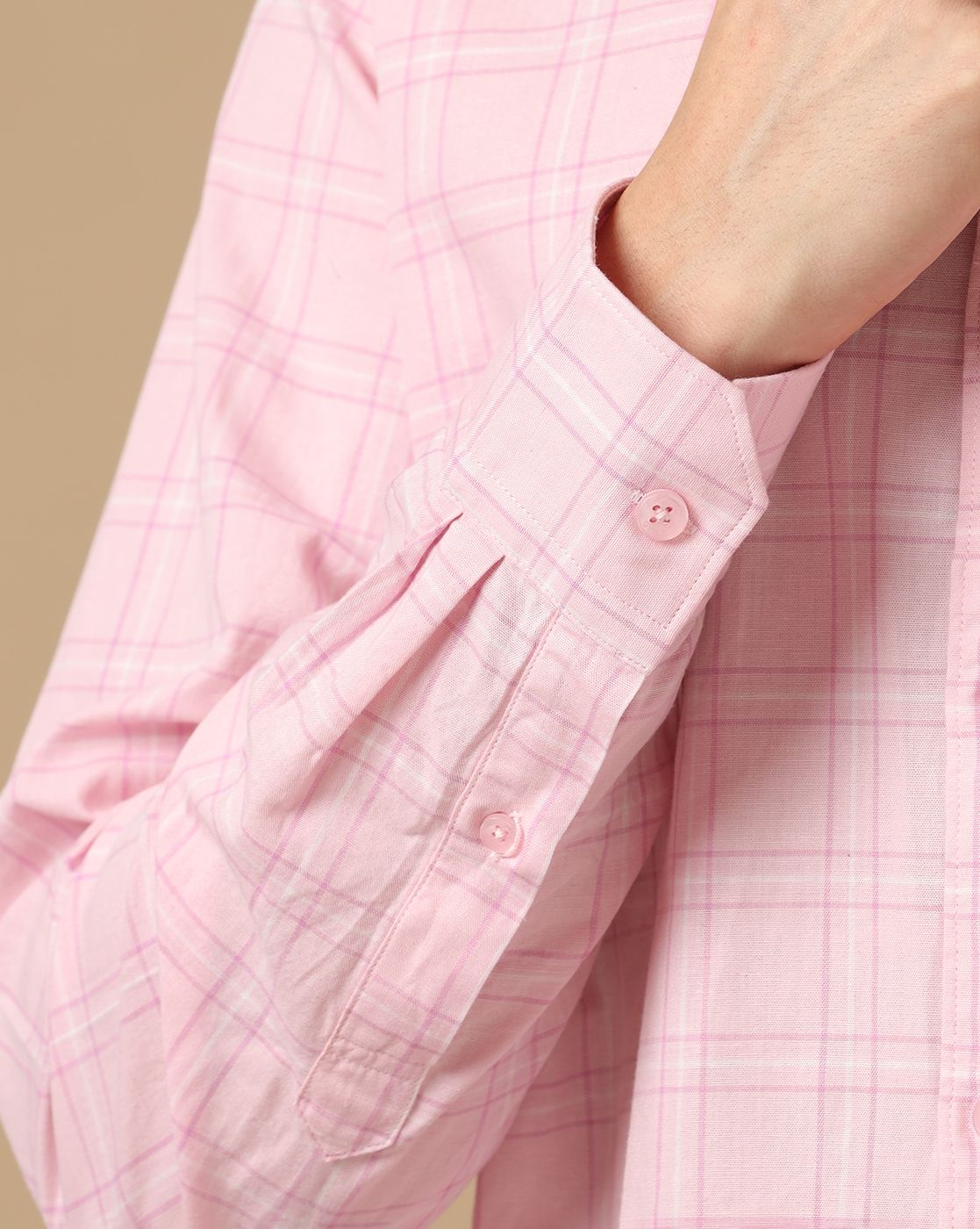 Men's Blended Linen Pink Checked Contemporary Fit Full Sleeve Casual Shirt Men's Blended Linen Pink Checked Contemporary Fit Full Sleeve Casual Shirt
