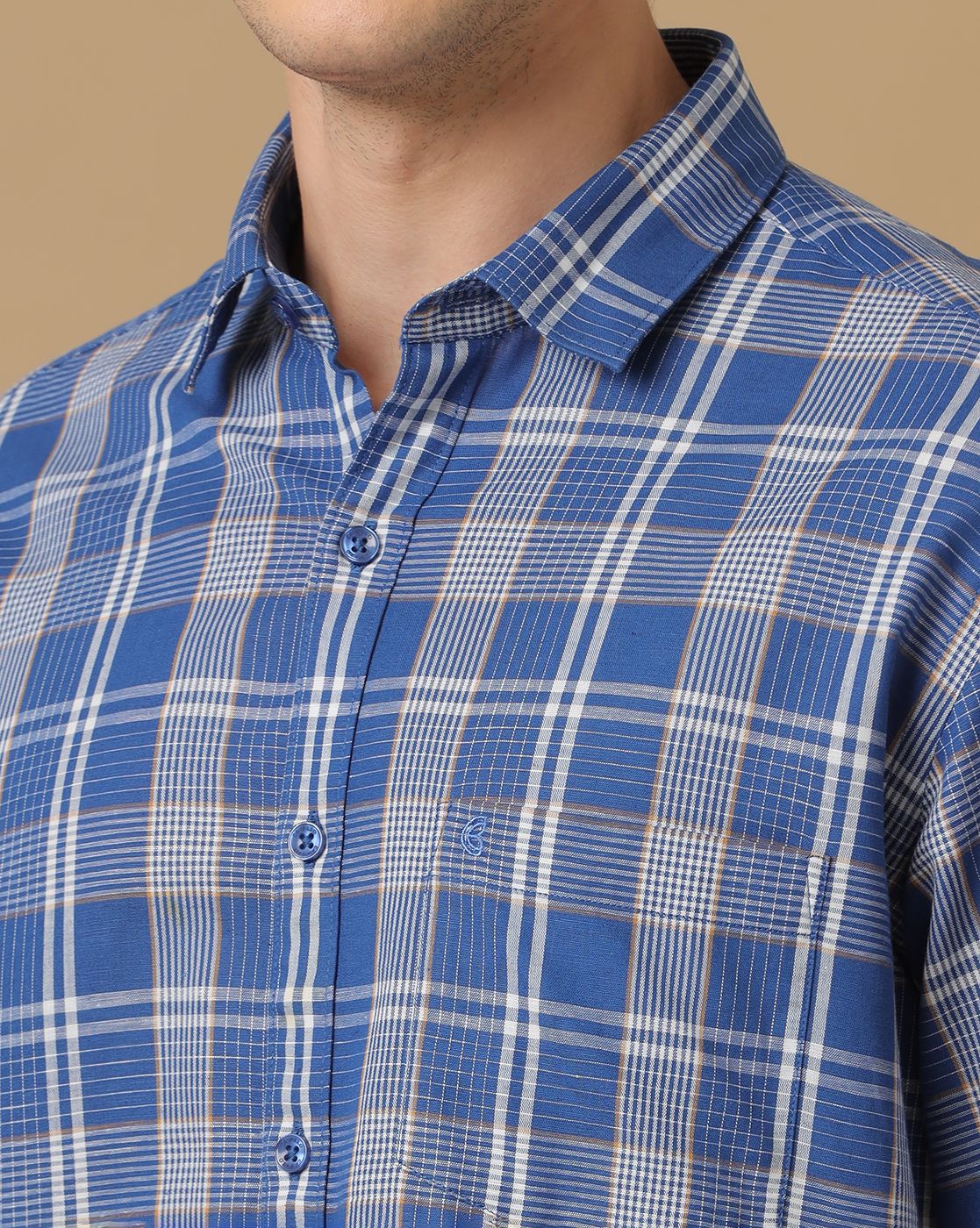 Cavallo By Linen Club Men's Blue Checked Contemporary Fit Full Sleeve Casual Shirt