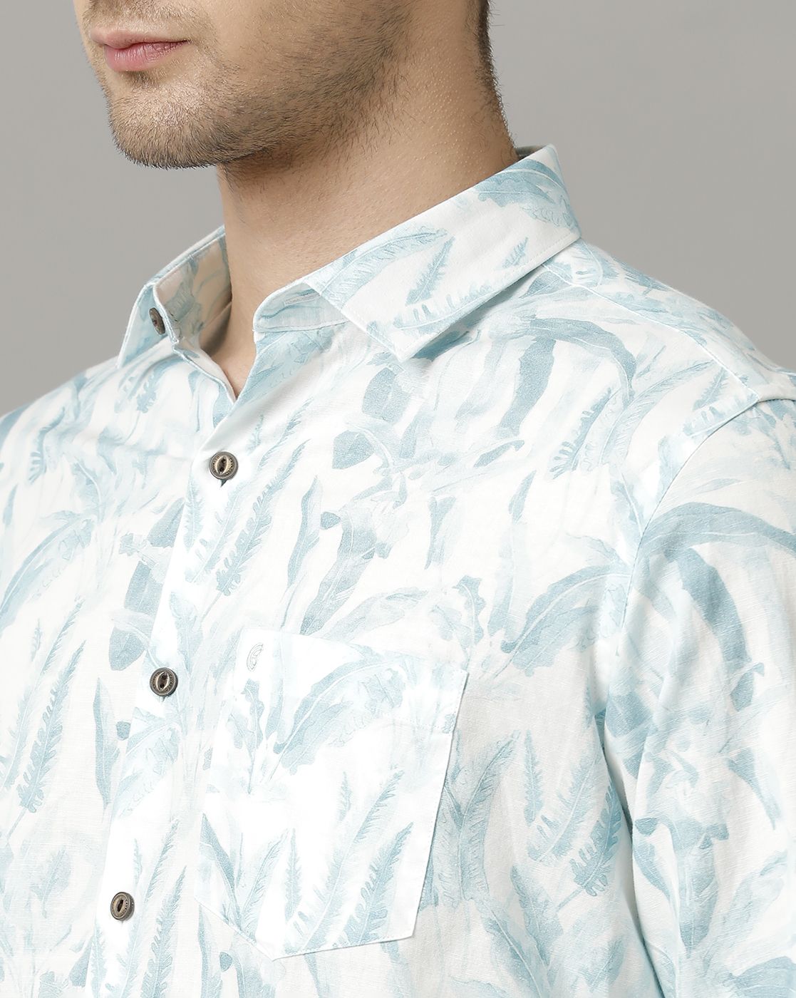 Men's Blended Linen Blue Printed Contemporary Fit Full Sleeve Sleeve Casual Shirt