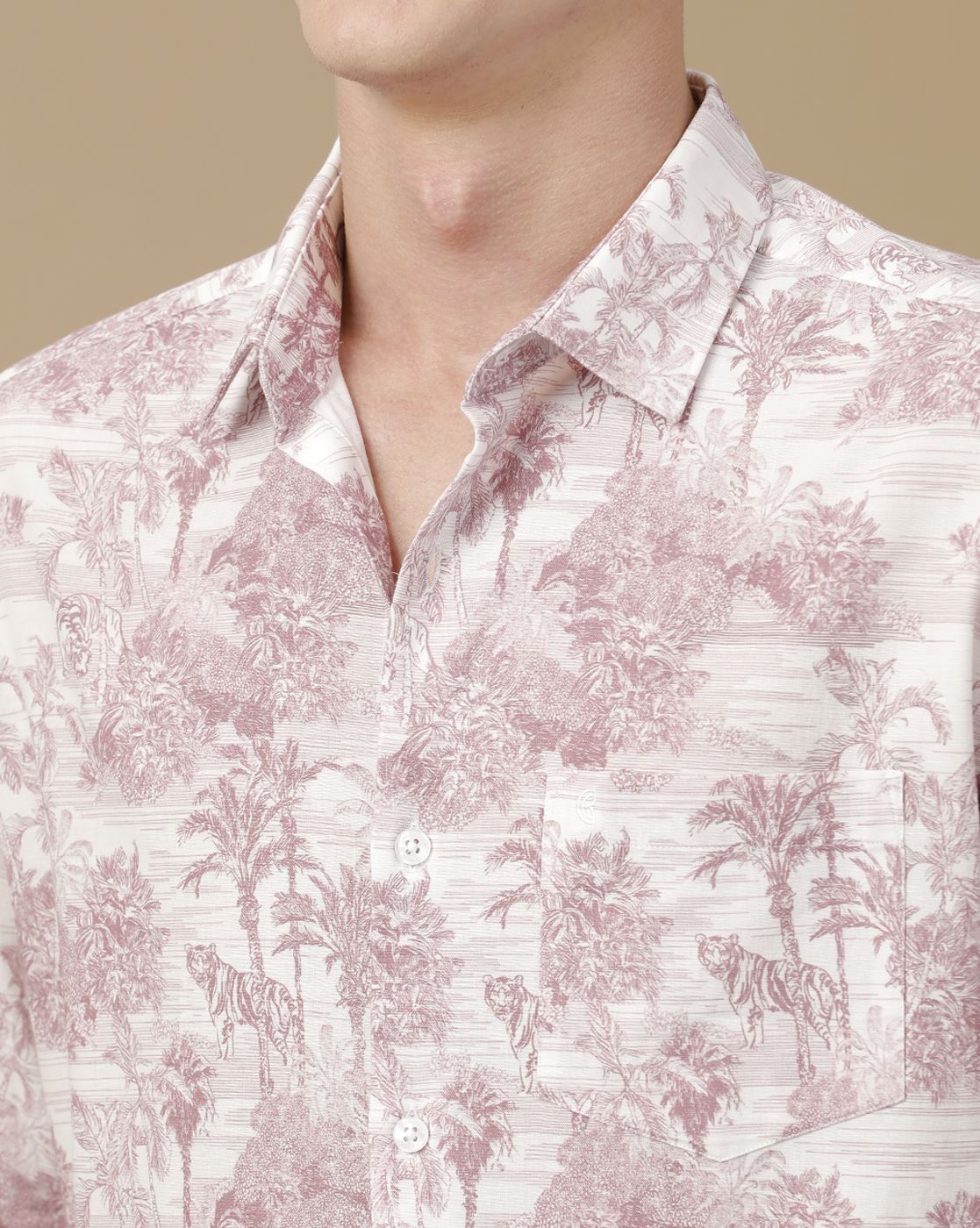 Men's Blended Linen Purple Printed Contemporary Fit Full Sleeve Casual Shirt