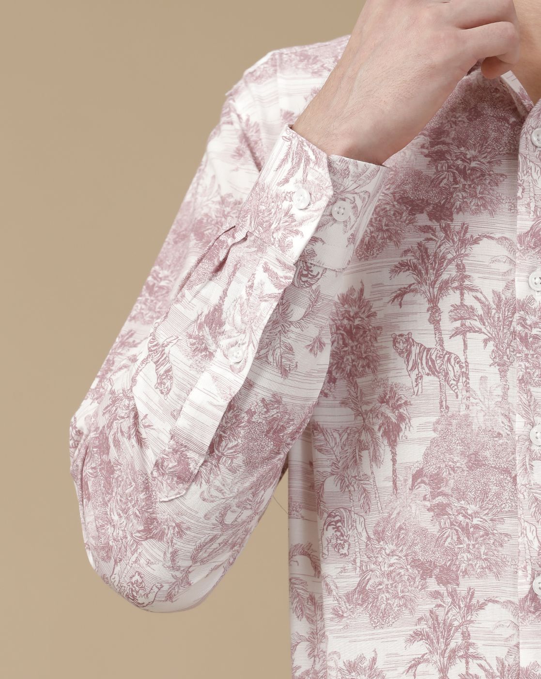 Men's Blended Linen Purple Printed Contemporary Fit Full Sleeve Casual Shirt