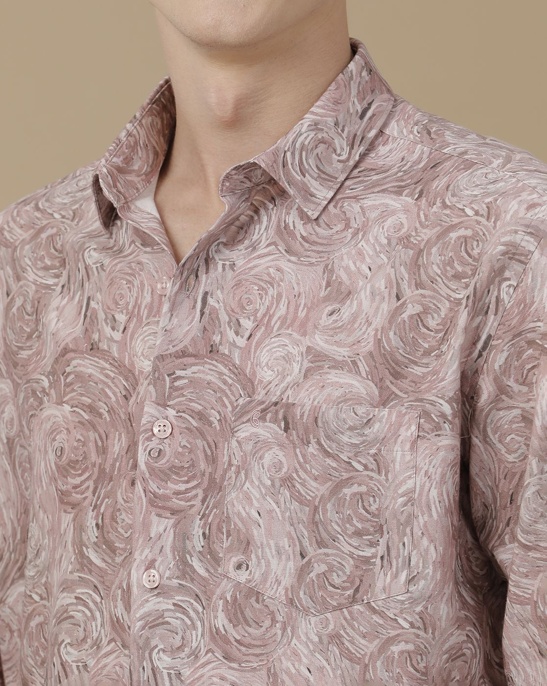 Men's Blended Linen Purple Printed Contemporary Fit Full Sleeve Casual Shirt