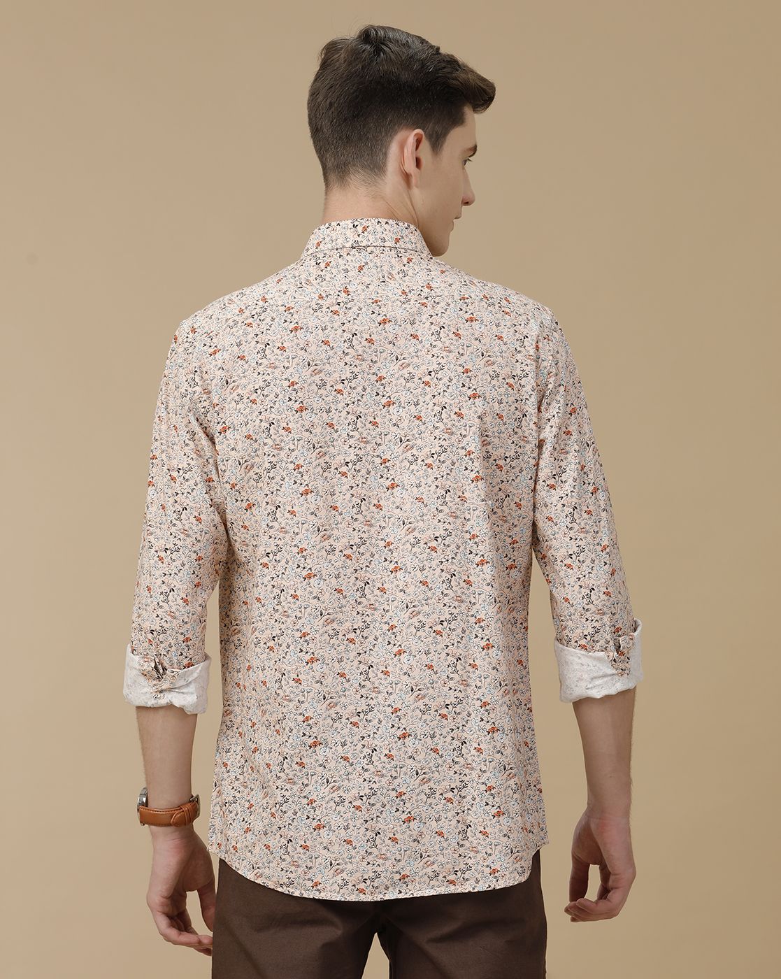 Men's Blended Linen Pink Printed Contemporary Fit Full Sleeve Casual Shirt