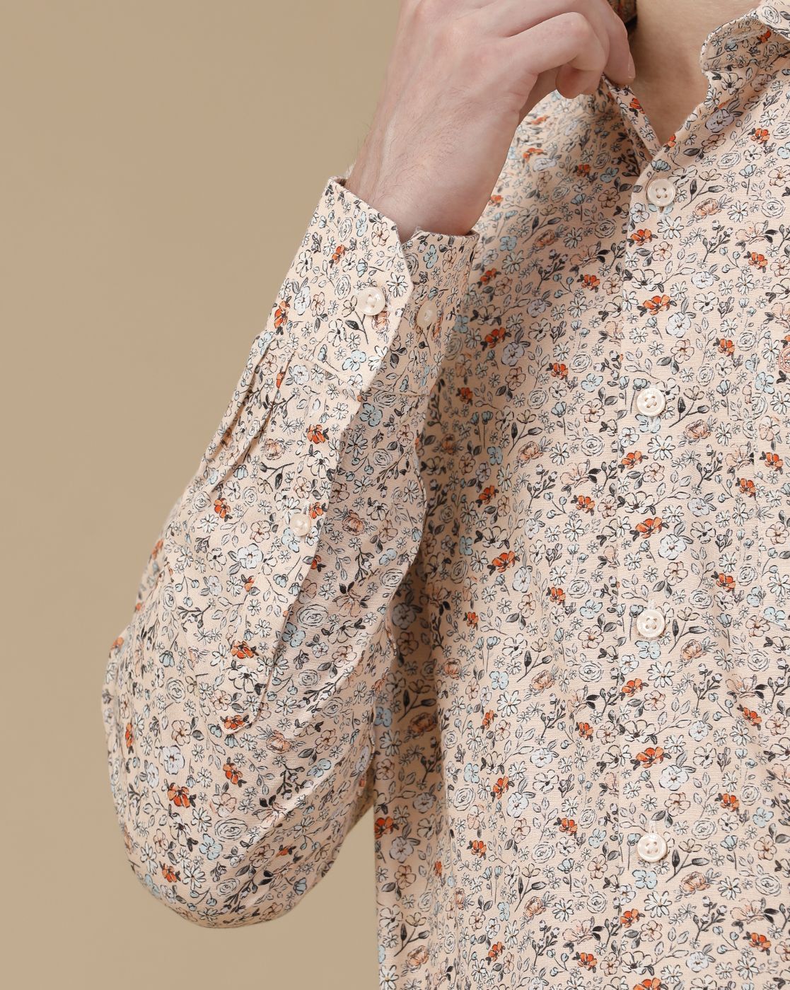 Men's Blended Linen Pink Printed Contemporary Fit Full Sleeve Casual Shirt