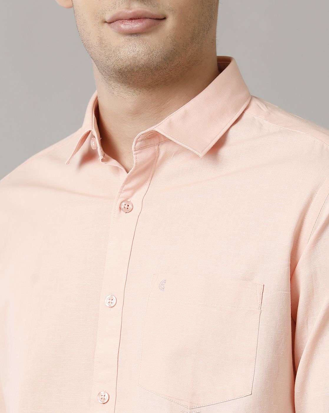 Cavallo By Linen Club Men's Peach Solid Contemporary Fit Full Sleeve Casual Shirt