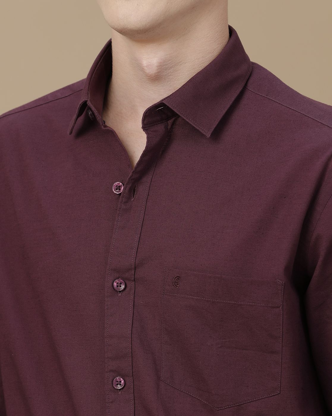 Men's Blended Linen Purple Solid Contemporary Fit Full Sleeve Casual Shirt