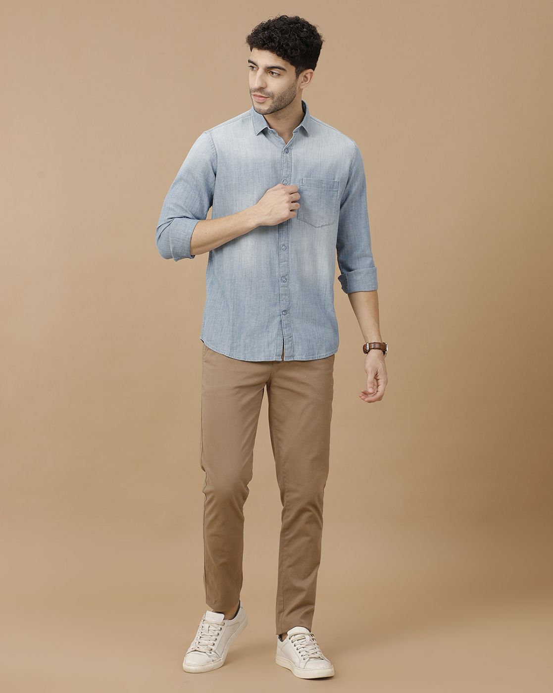 Men's Blended Linen Blue Solid Contemporary Fit Full Sleeve Casual Shirt