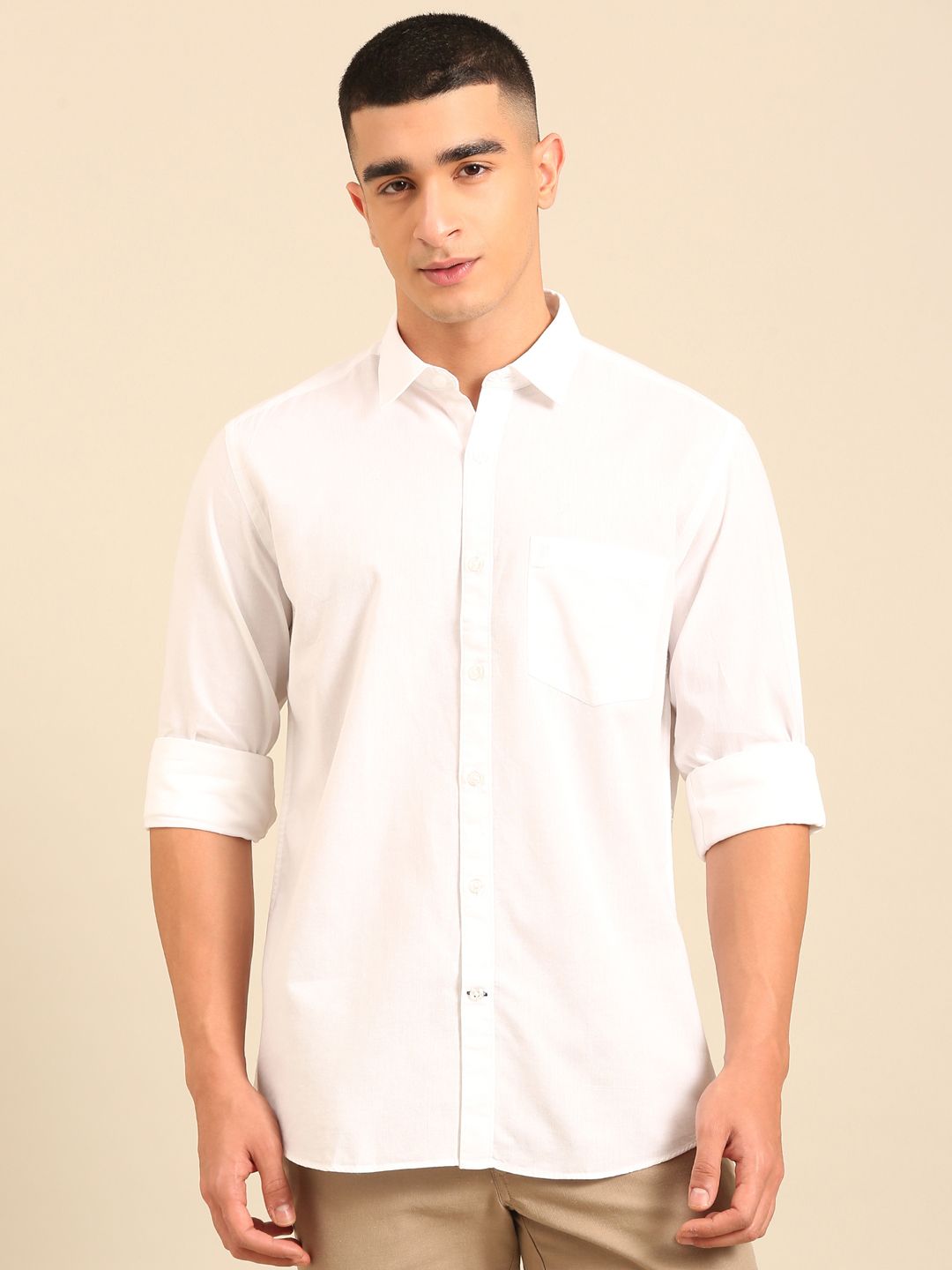 Cavallo By Linen Club Men's Full Sleeve Contemporary Fit Linen-Cotton Solid Shirt