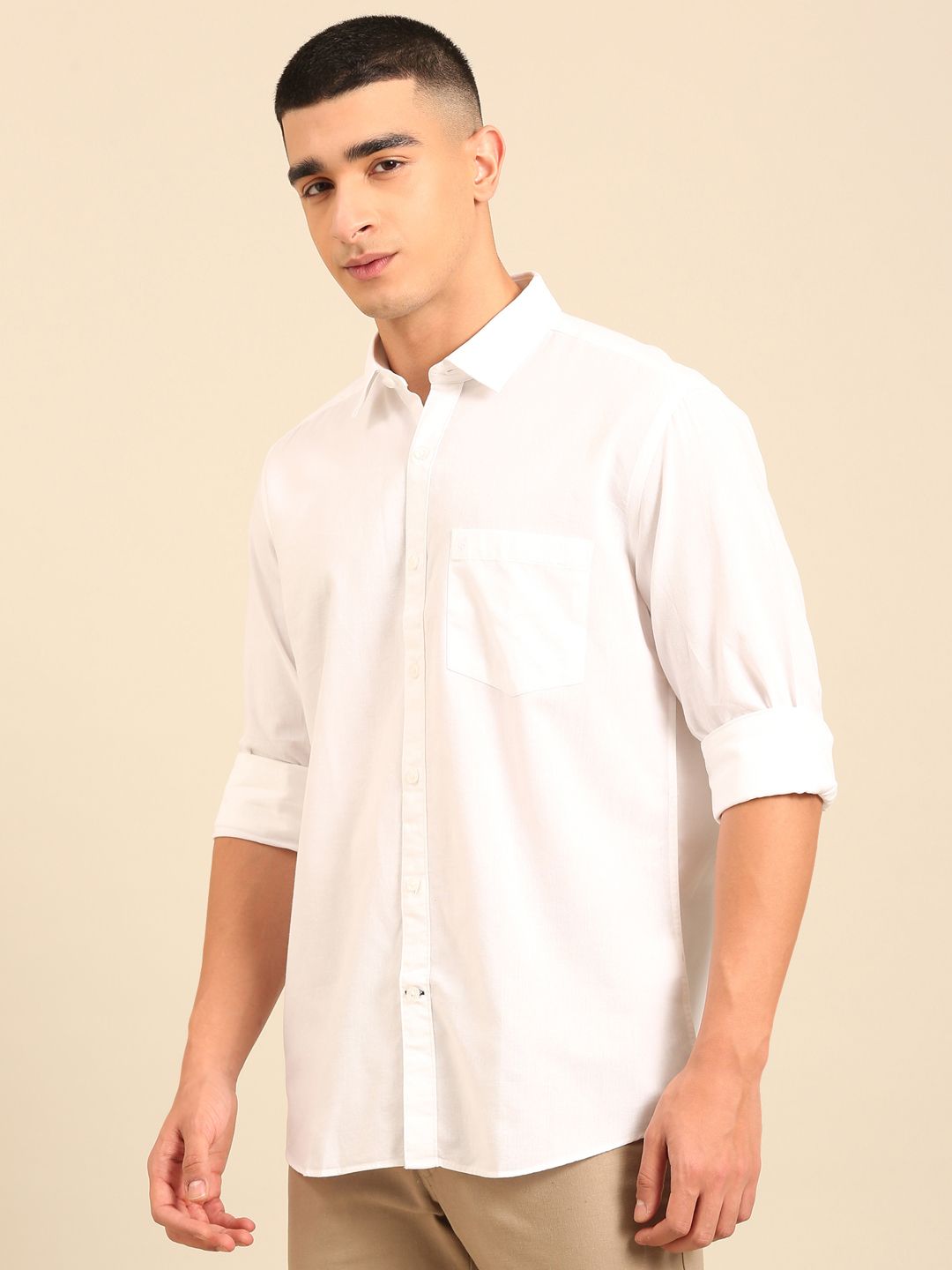 Cavallo By Linen Club Men's Full Sleeve Contemporary Fit Linen-Cotton Solid Shirt