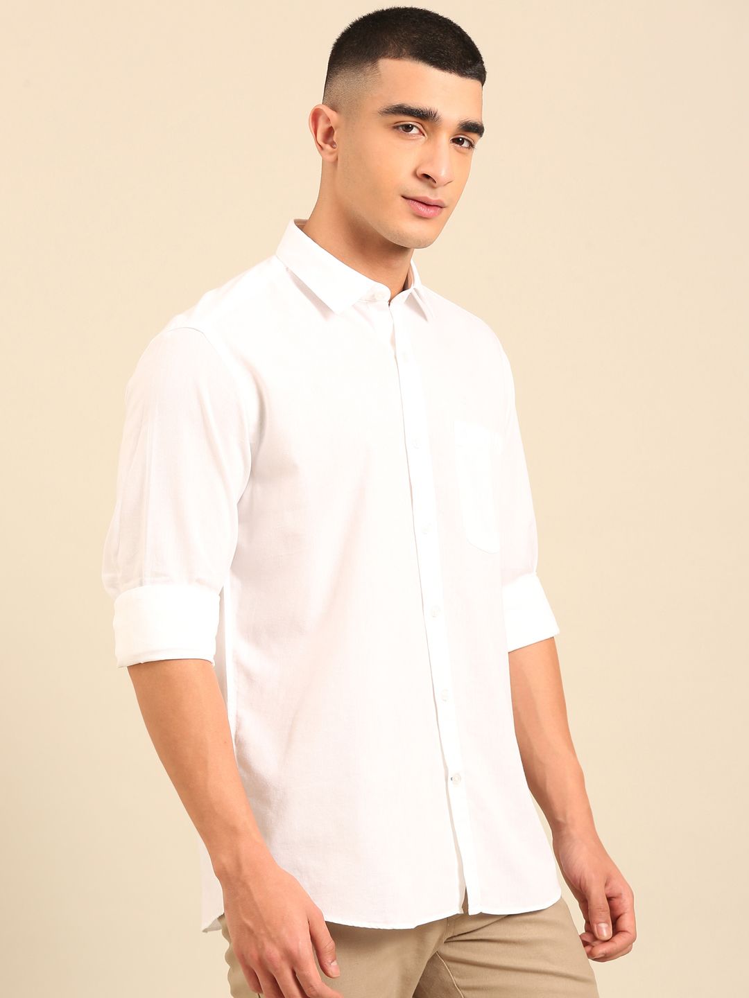 Cavallo By Linen Club Men's Full Sleeve Contemporary Fit Linen-Cotton Solid Shirt