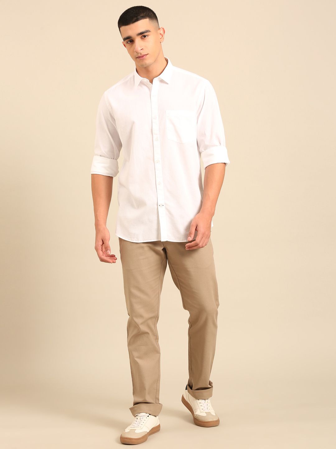 Cavallo By Linen Club Men's Full Sleeve Contemporary Fit Linen-Cotton Solid Shirt