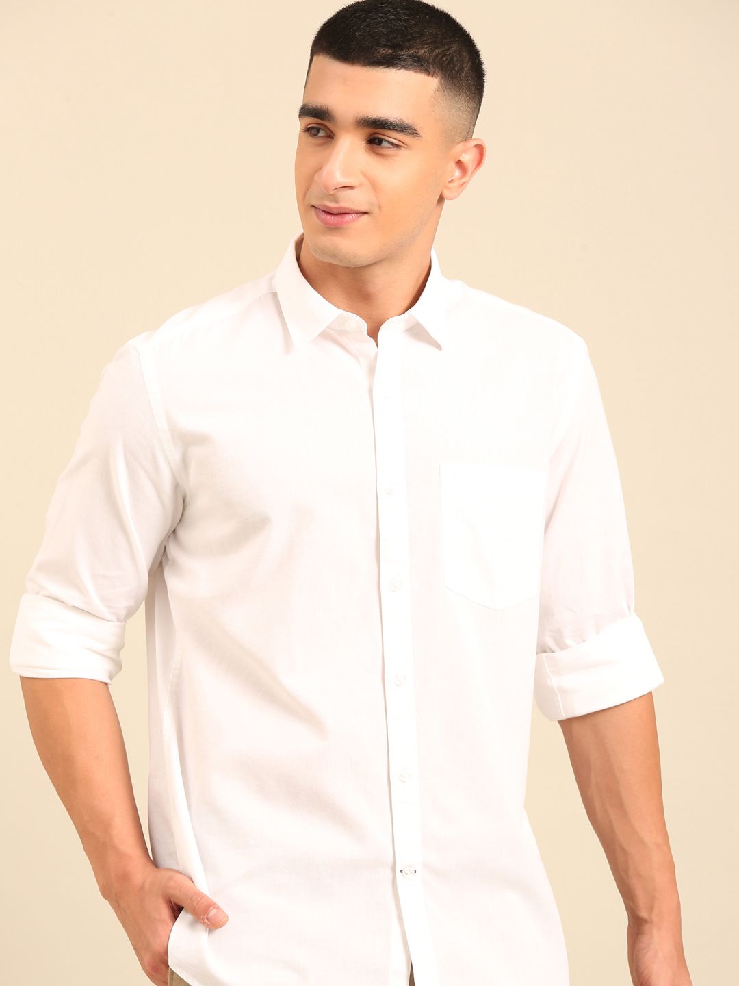 Cavallo By Linen Club Men's Full Sleeve Contemporary Fit Linen-Cotton Solid Shirt