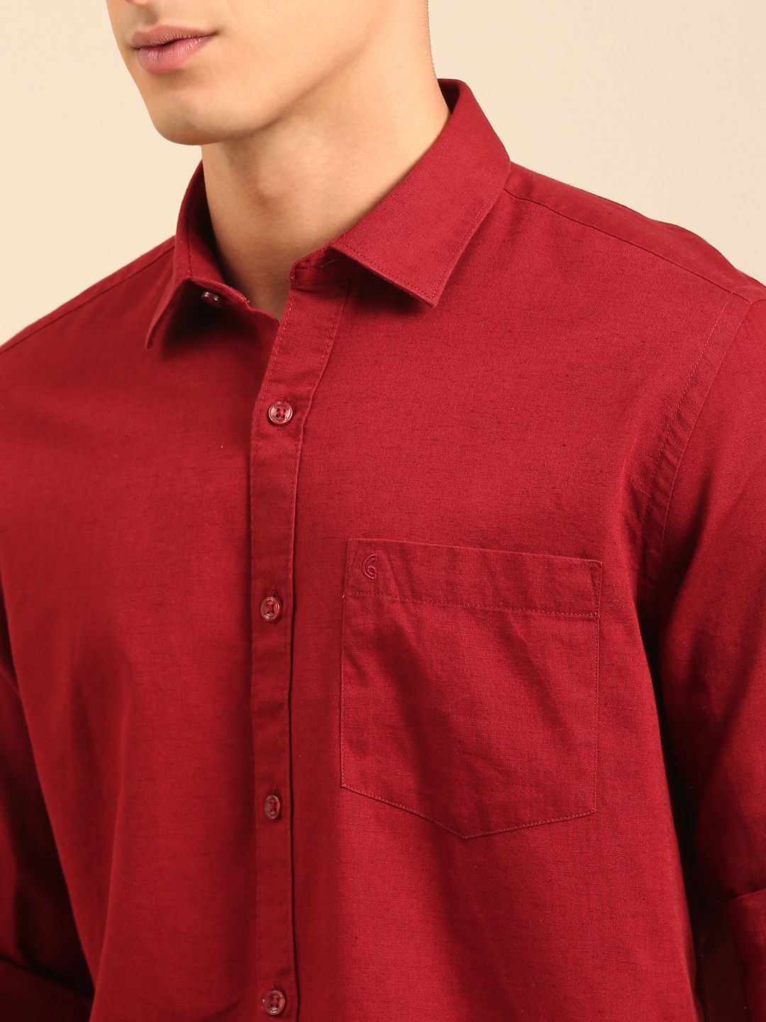Cavallo By Linen Club Men's Full Sleeve Contemporary Fit Linen-Cotton Solid Shirt CASFSD804L922