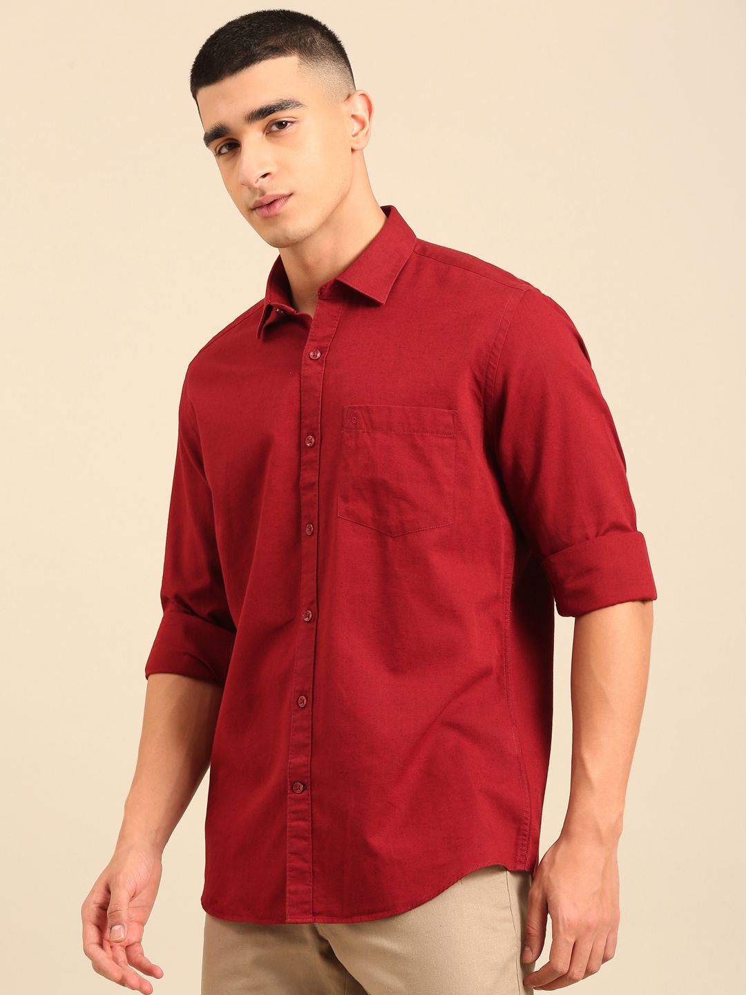 Cavallo By Linen Club Men's Full Sleeve Contemporary Fit Linen-Cotton Solid Shirt CASFSD804L922