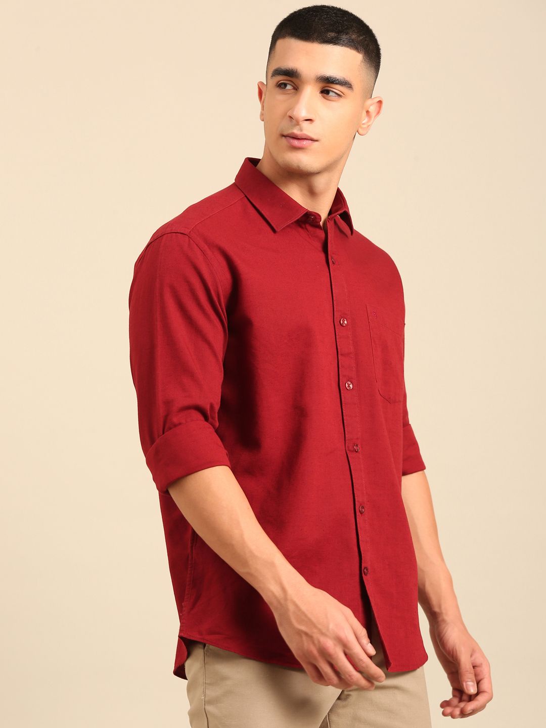 Cavallo By Linen Club Men's Full Sleeve Contemporary Fit Linen-Cotton Solid Shirt CASFSD804L922