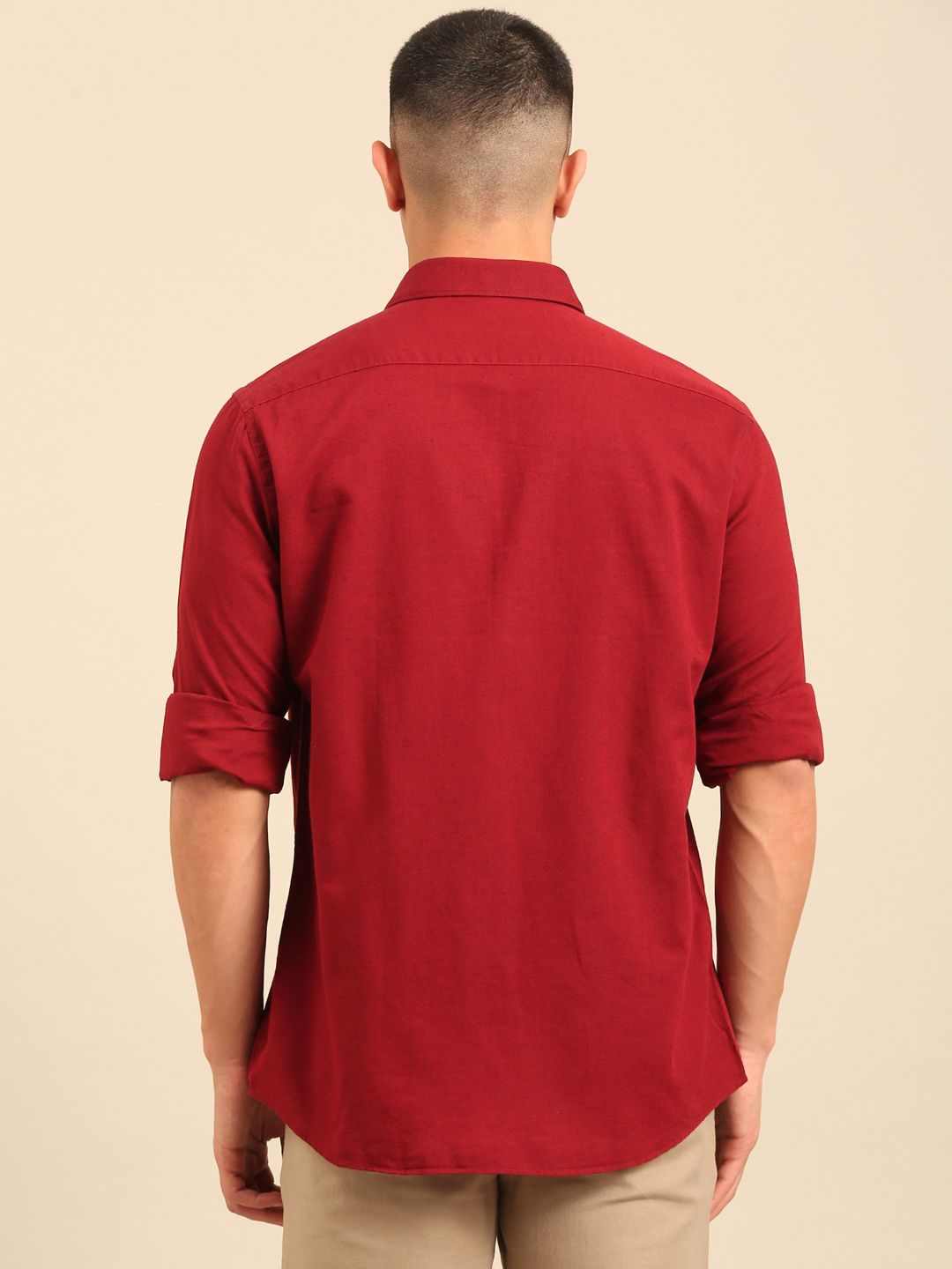 Cavallo By Linen Club Men's Full Sleeve Contemporary Fit Linen-Cotton Solid Shirt CASFSD804L922