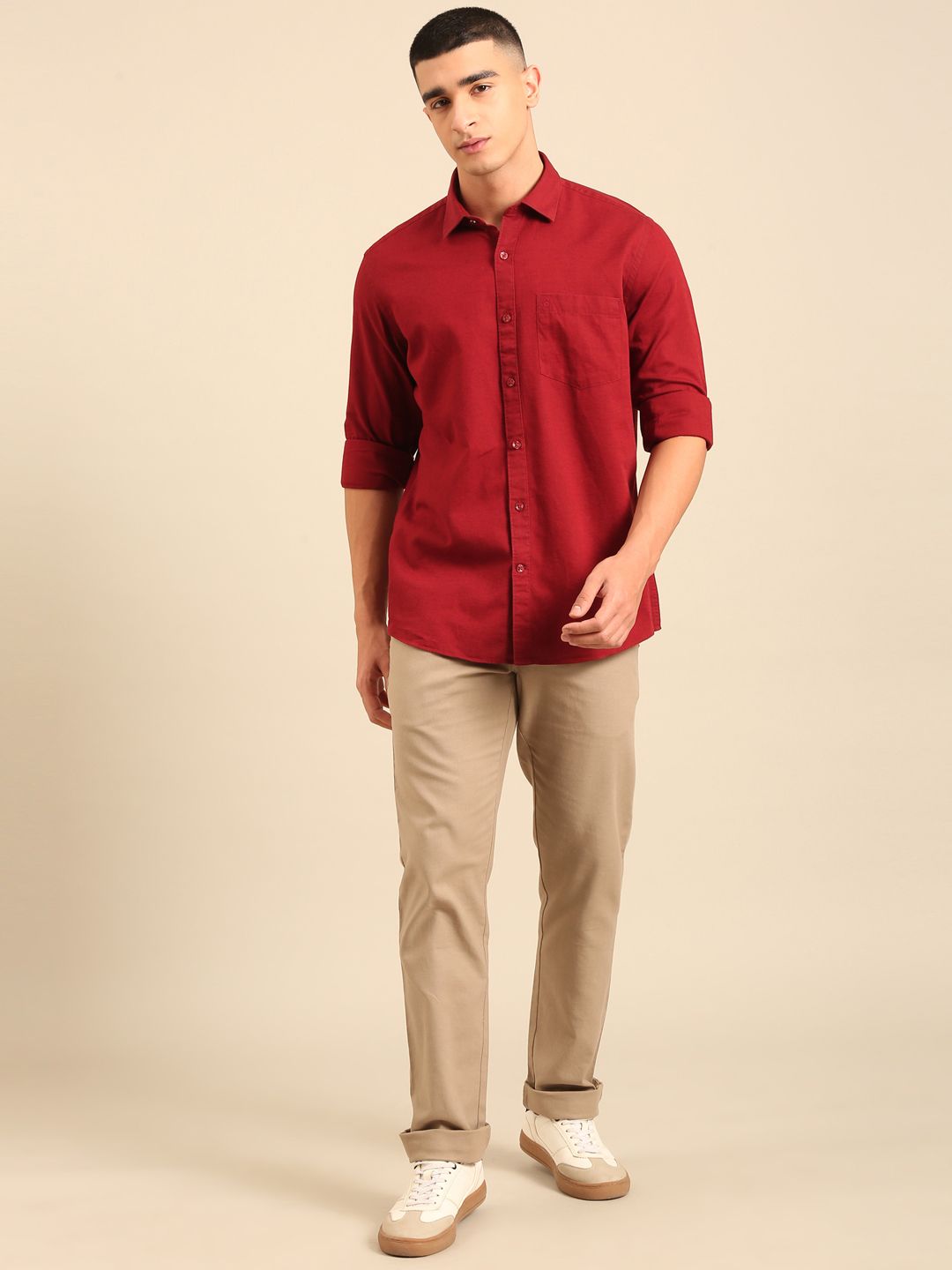 Cavallo By Linen Club Men's Full Sleeve Contemporary Fit Linen-Cotton Solid Shirt CASFSD804L922