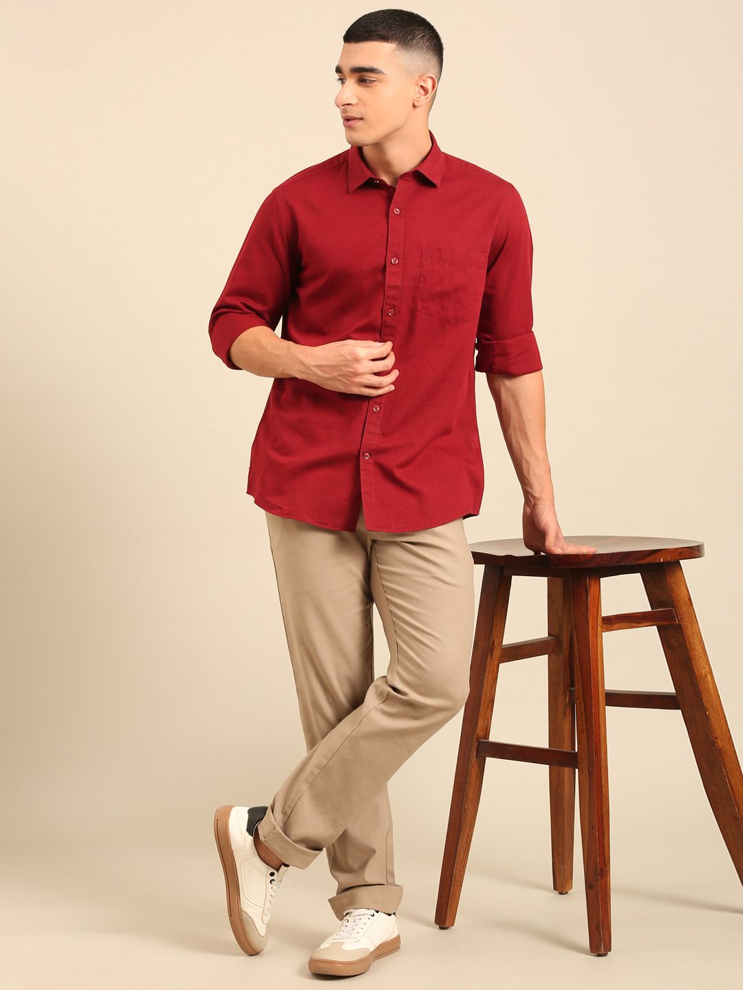 Cavallo By Linen Club Men's Full Sleeve Contemporary Fit Linen-Cotton Solid Shirt CASFSD804L922