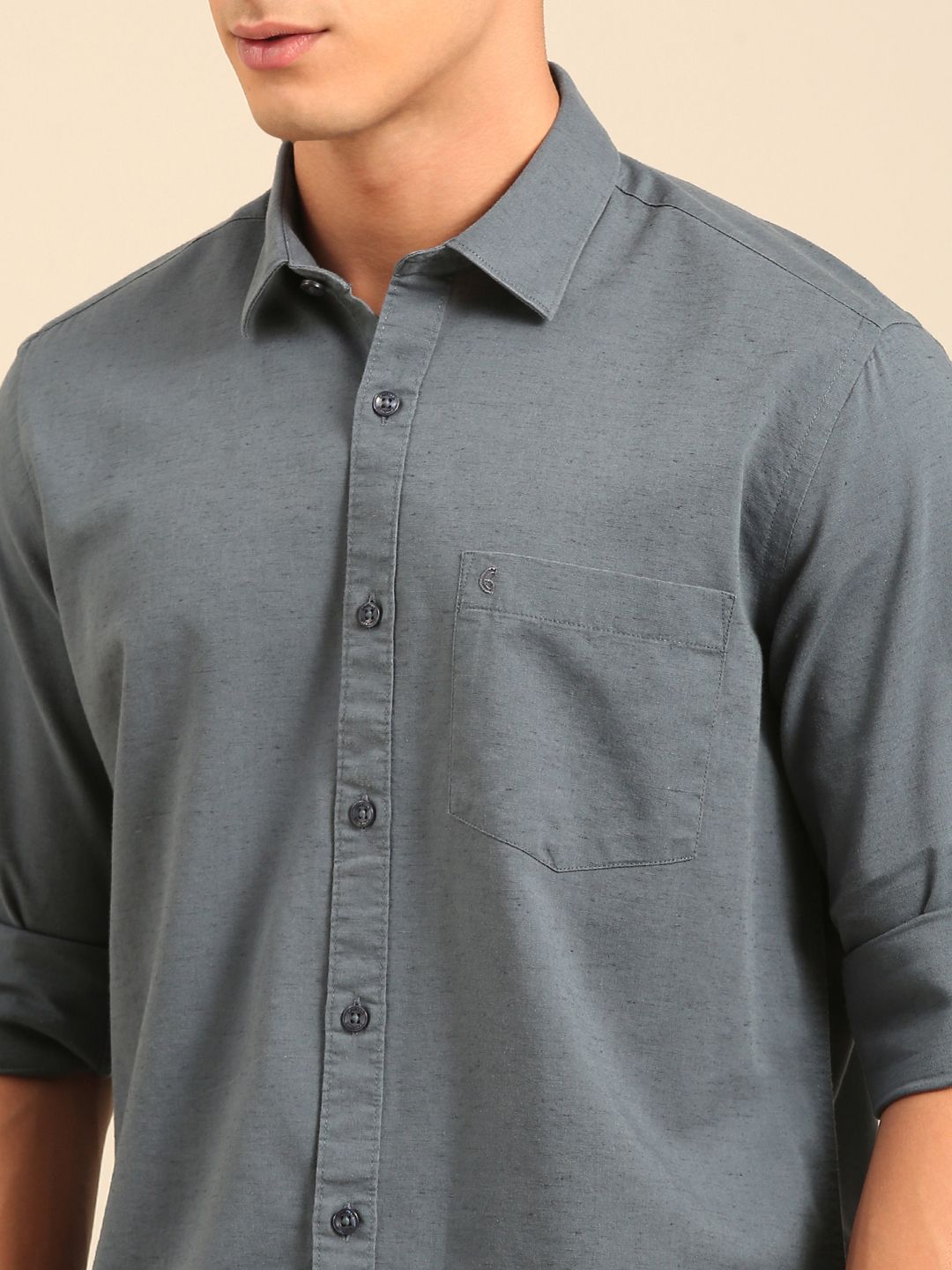 Cavallo By Linen Club Men's Full Sleeve Contemporary Fit Linen-Cotton Solid Shirt CASFSD804L930
