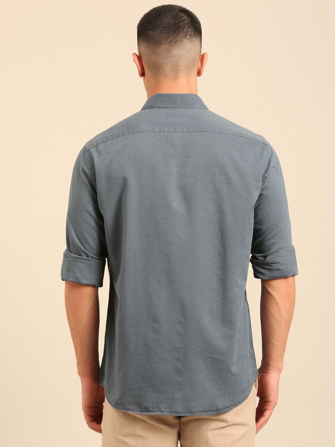 Cavallo By Linen Club Men's Full Sleeve Contemporary Fit Linen-Cotton Solid Shirt CASFSD804L930